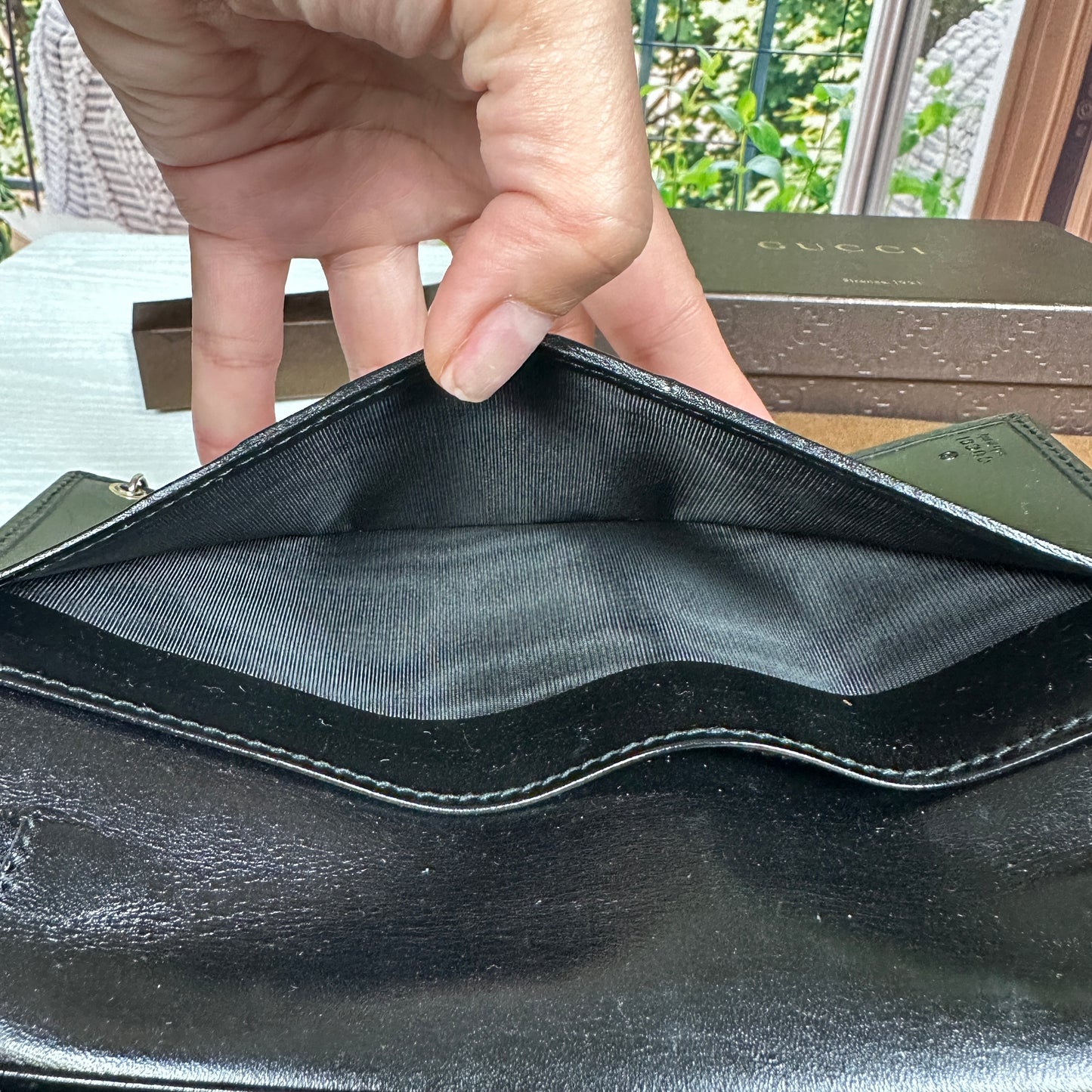 Gucci Black GG Imprime Coated Canvas Wallet on Chain