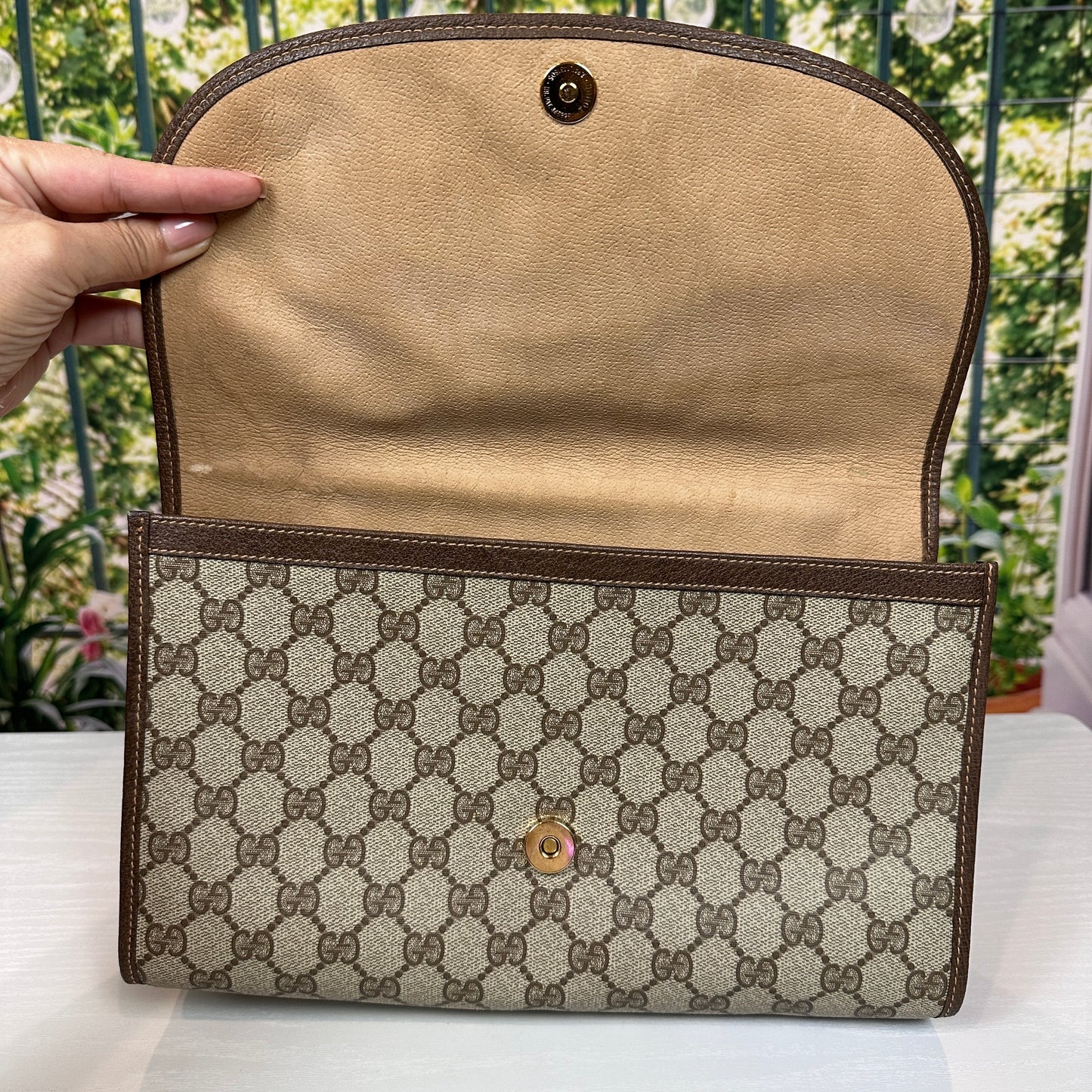 Gucci Brown GG Supreme Web Clutch Bag