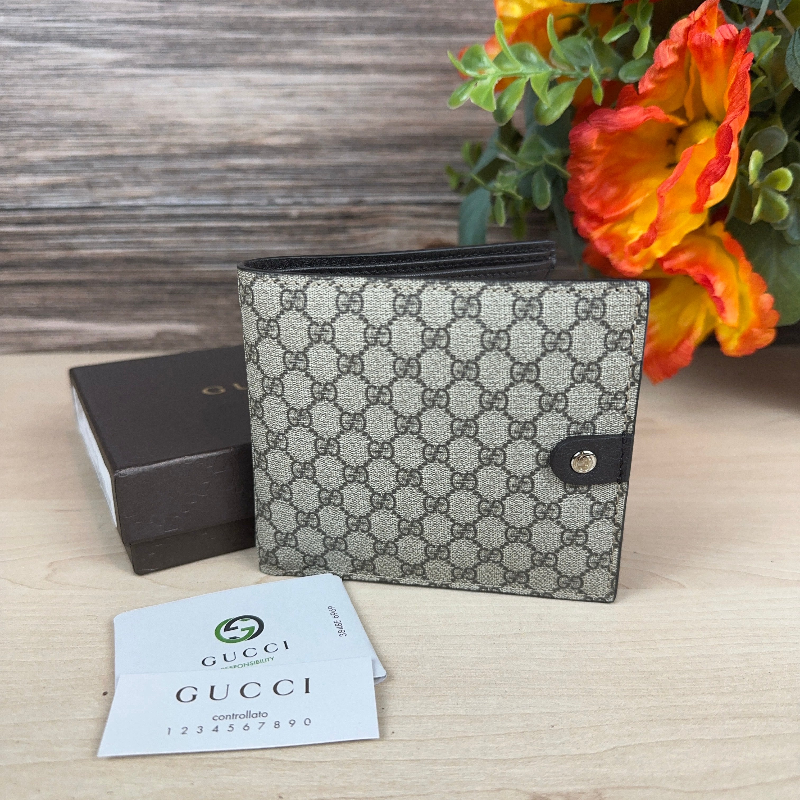 Gucci Micro GG Unisex Bifold Wallet Brown Pom s ReLuxed