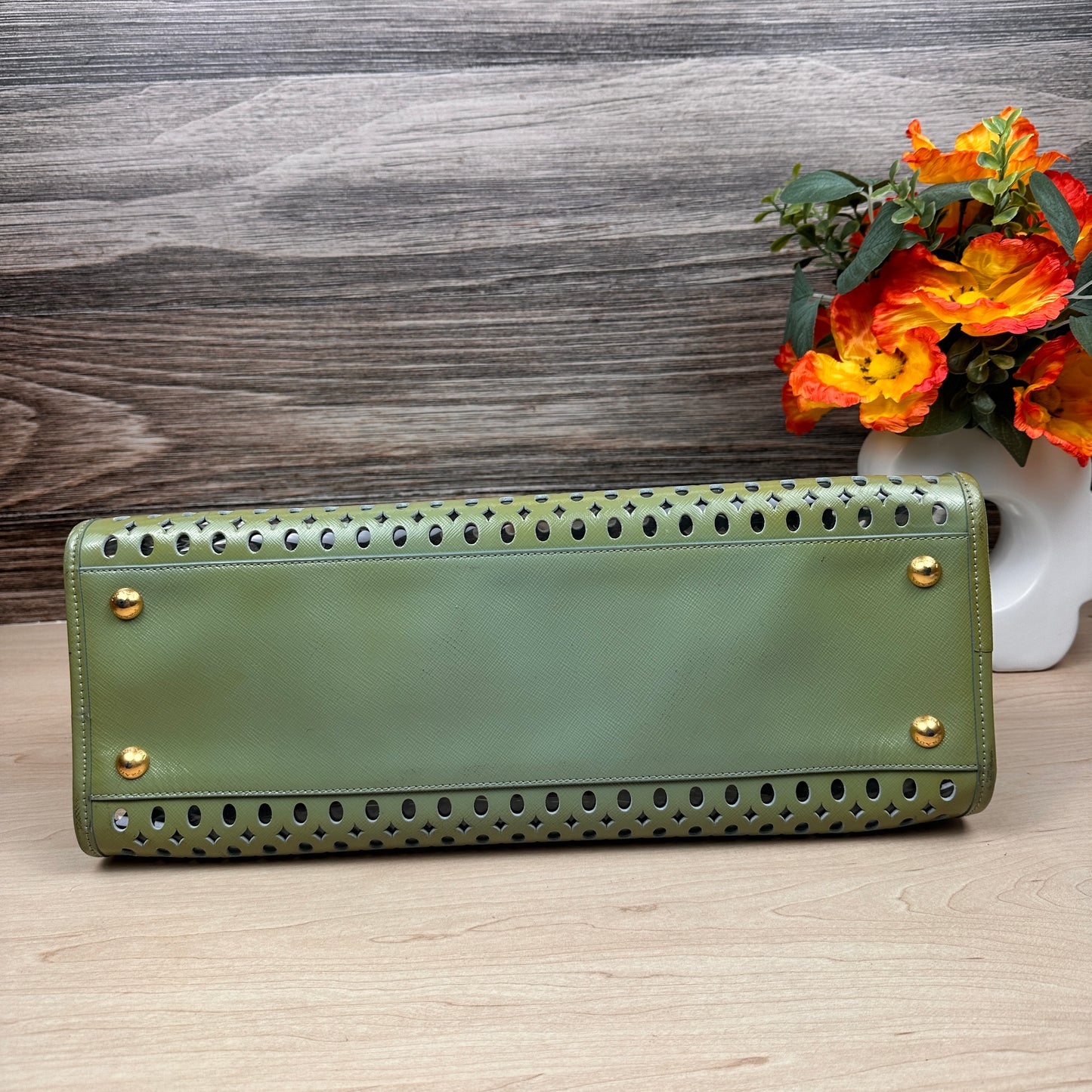 Prada Pistachio Green Saffiano Peforated Handbag