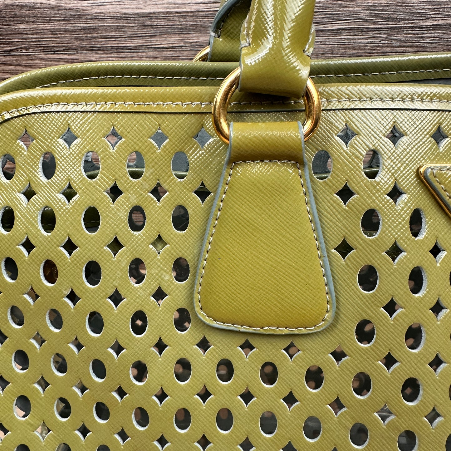 Prada Pistachio Green Saffiano Peforated Handbag