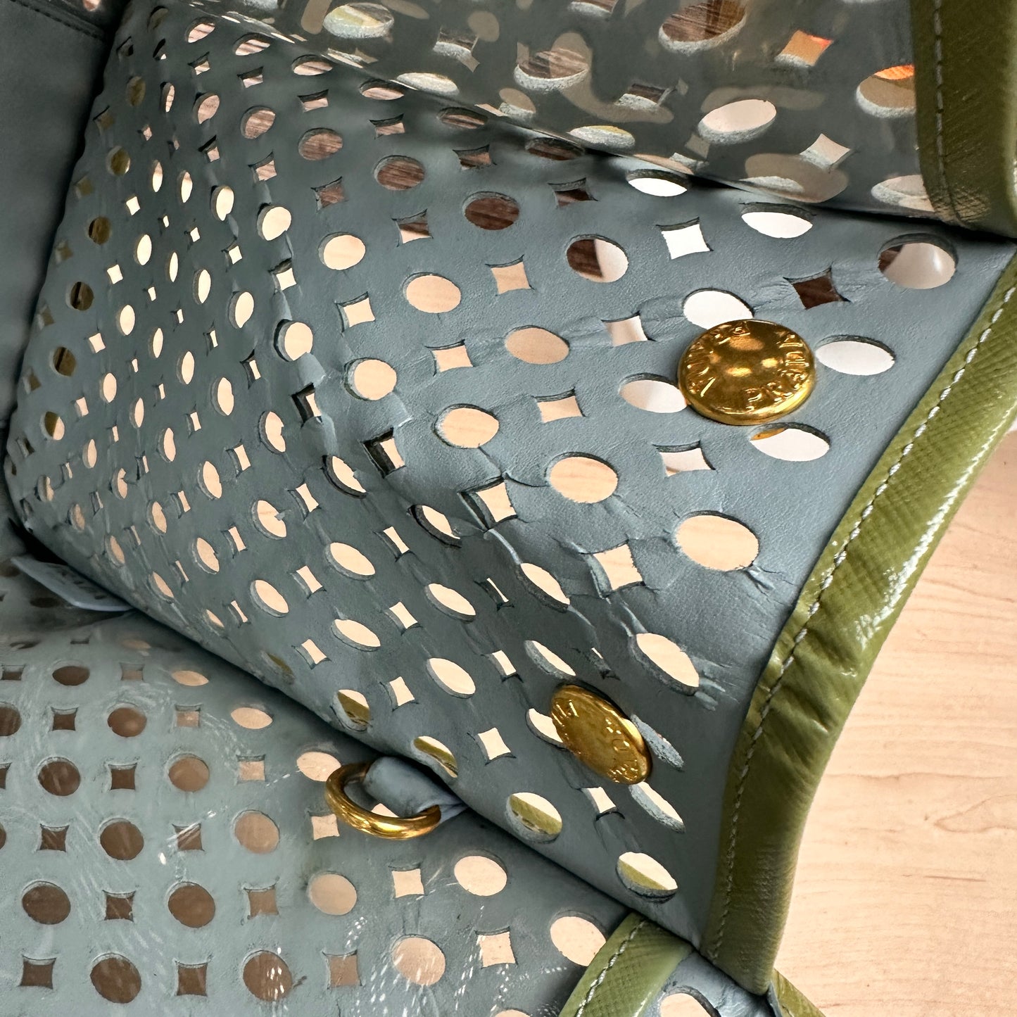 Prada Pistachio Green Saffiano Peforated Handbag