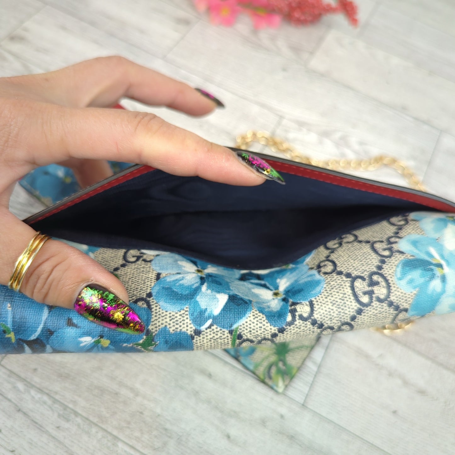 Gucci GG Supreme Blue Blooms Continental Wallet with Card Holder