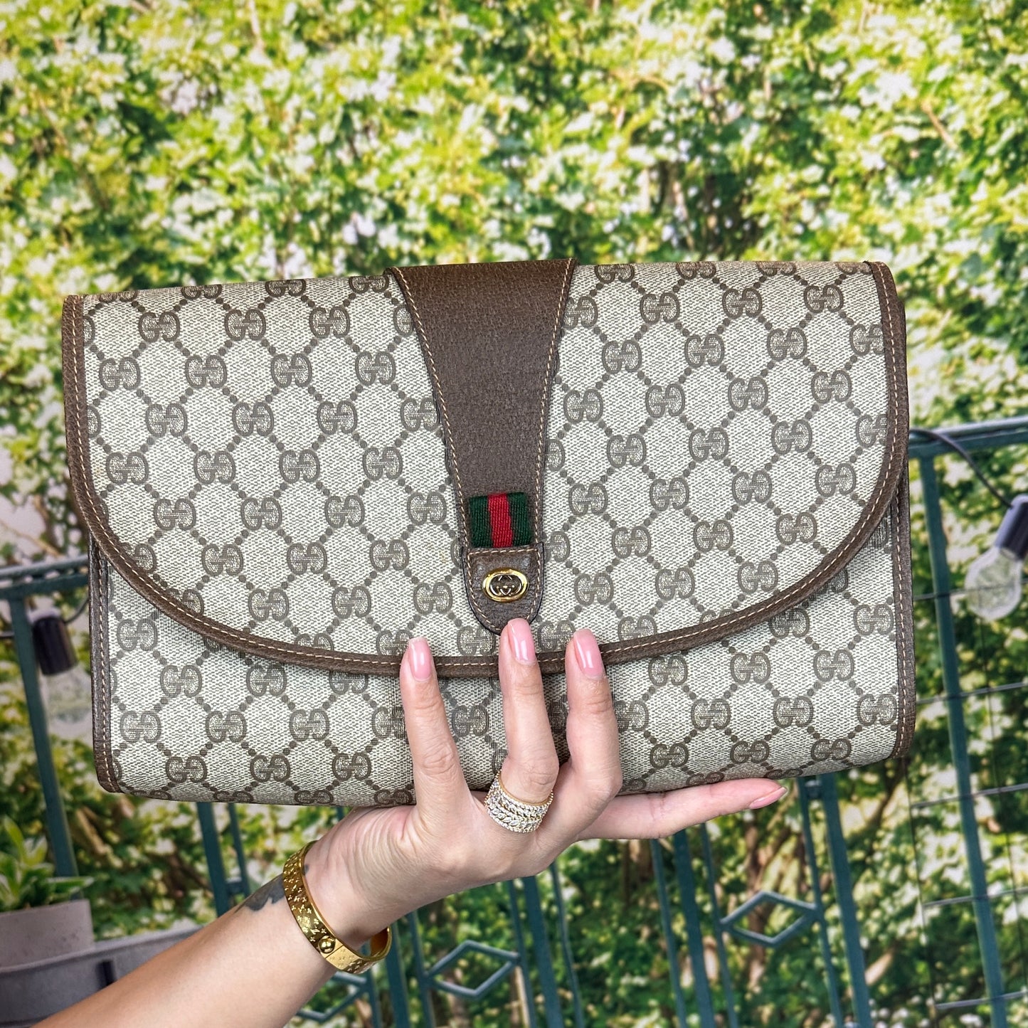 Gucci Brown GG Supreme Web Clutch Bag