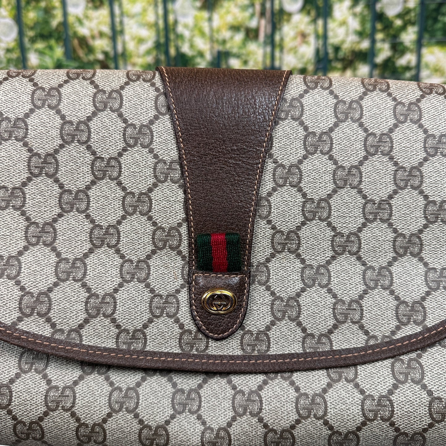 Gucci Brown GG Supreme Web Clutch Bag