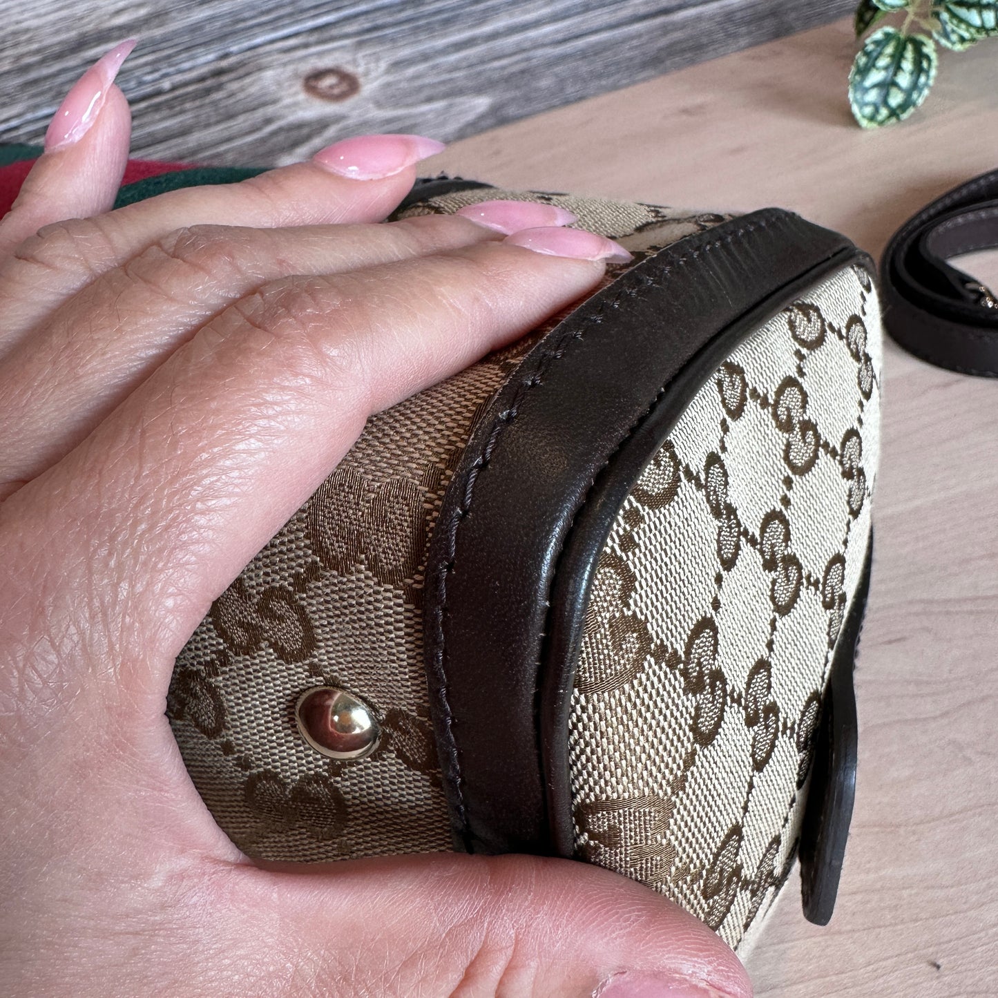 Gucci Original GG Small Boston Vintage Web Dark Brown