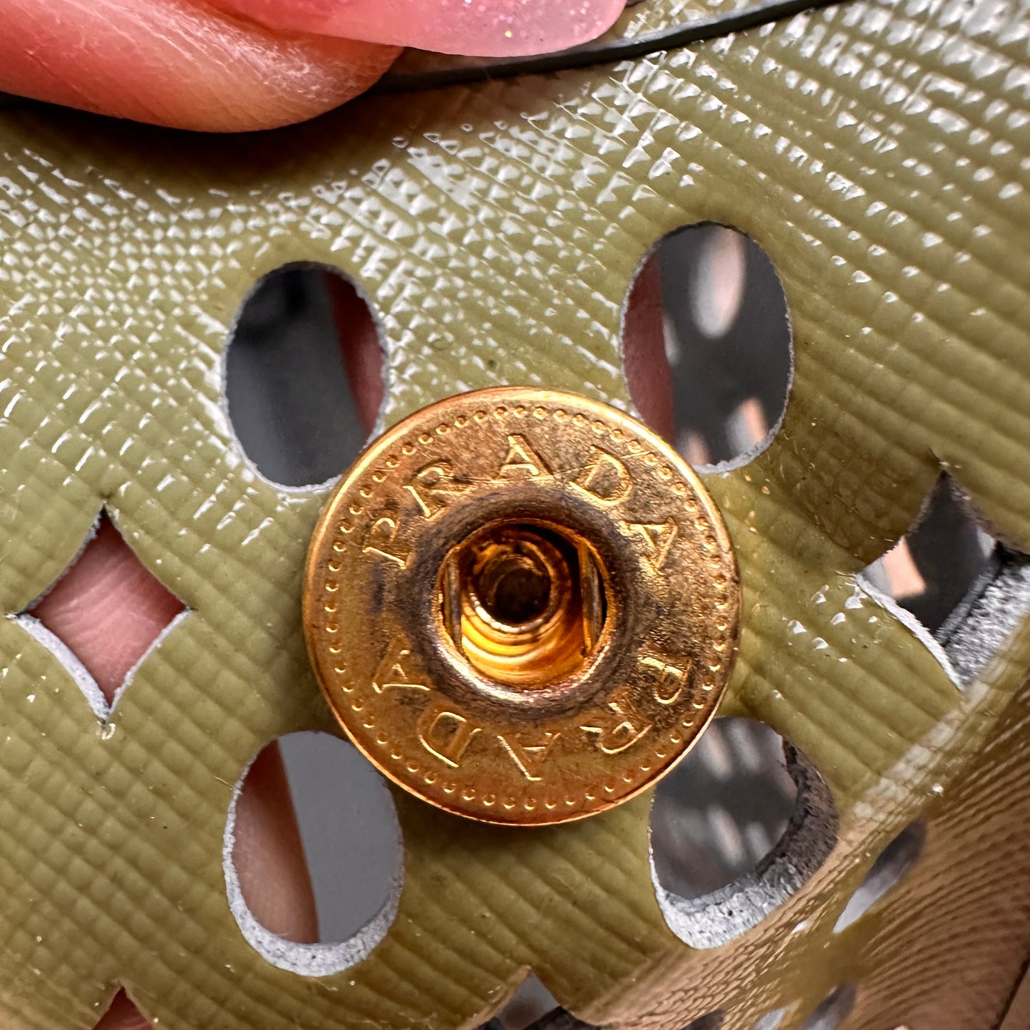Prada Pistachio Green Saffiano Peforated Handbag