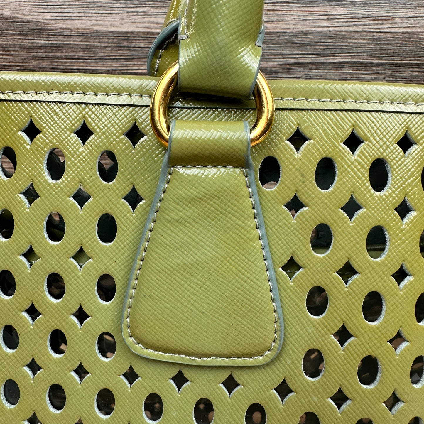 Prada Pistachio Green Saffiano Peforated Handbag