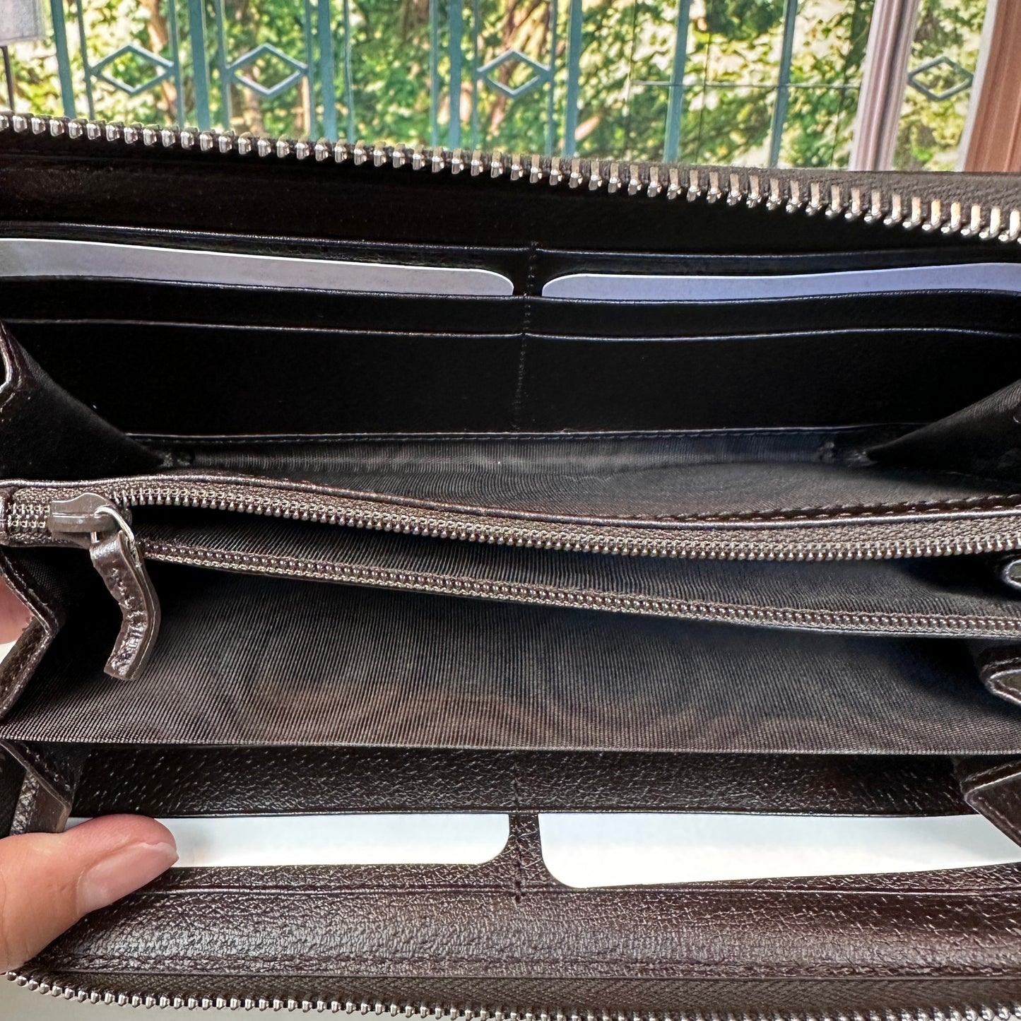 Gucci Dark Brown Grained Leather Zip Around Wallet