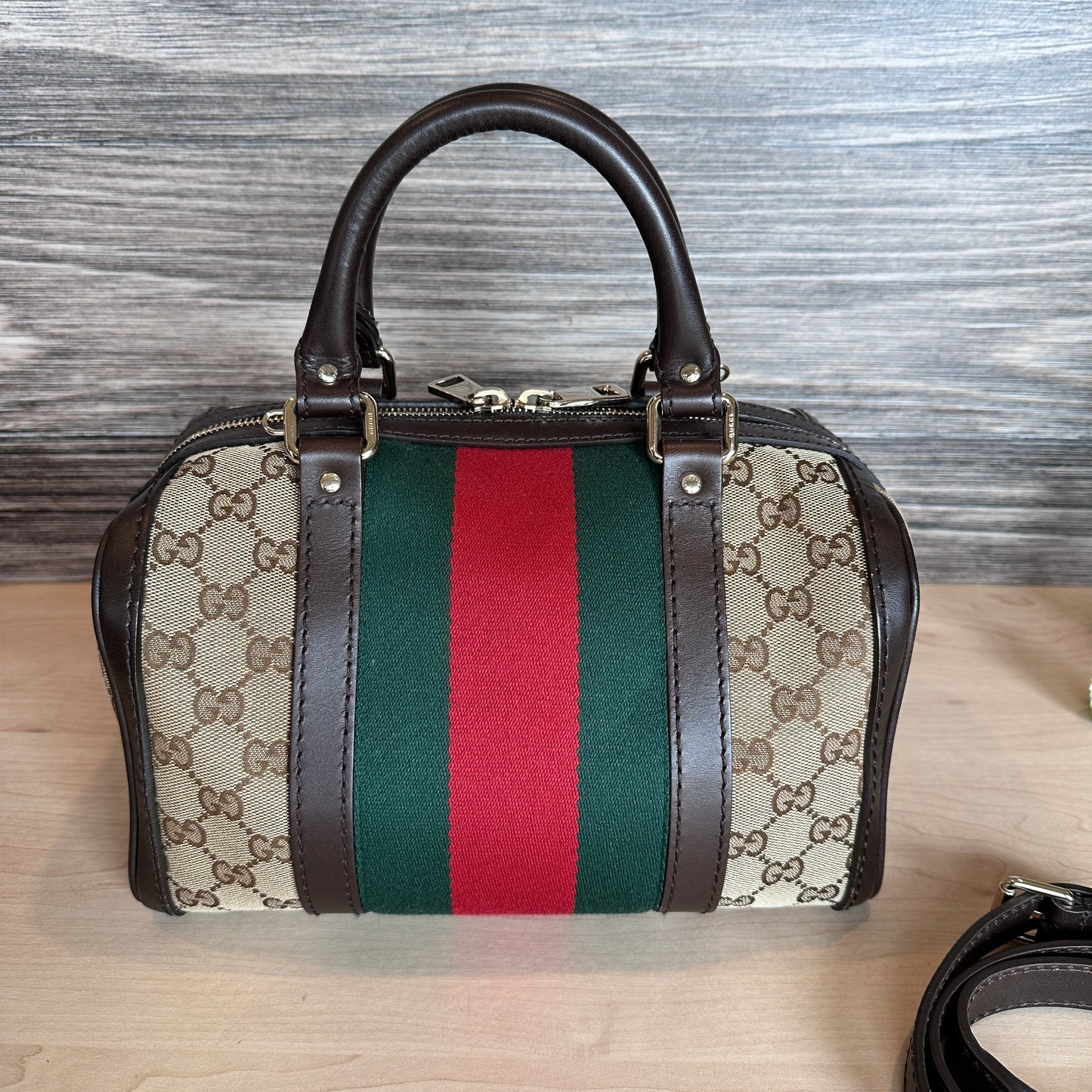 Gucci Original GG Small Boston Vintage Web Dark Brown