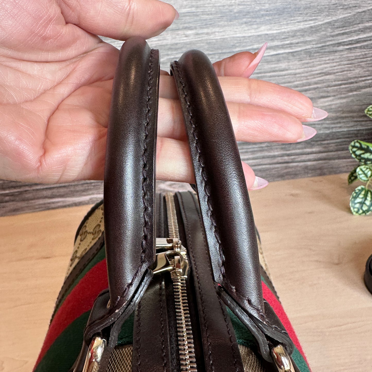 Gucci Original GG Small Boston Vintage Web Dark Brown