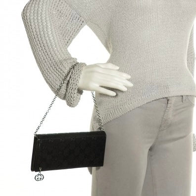 Gucci Black GG Imprime Coated Canvas Wallet on Chain