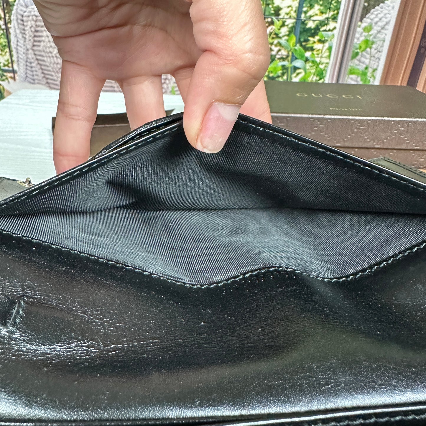 Gucci Black GG Imprime Coated Canvas Wallet on Chain