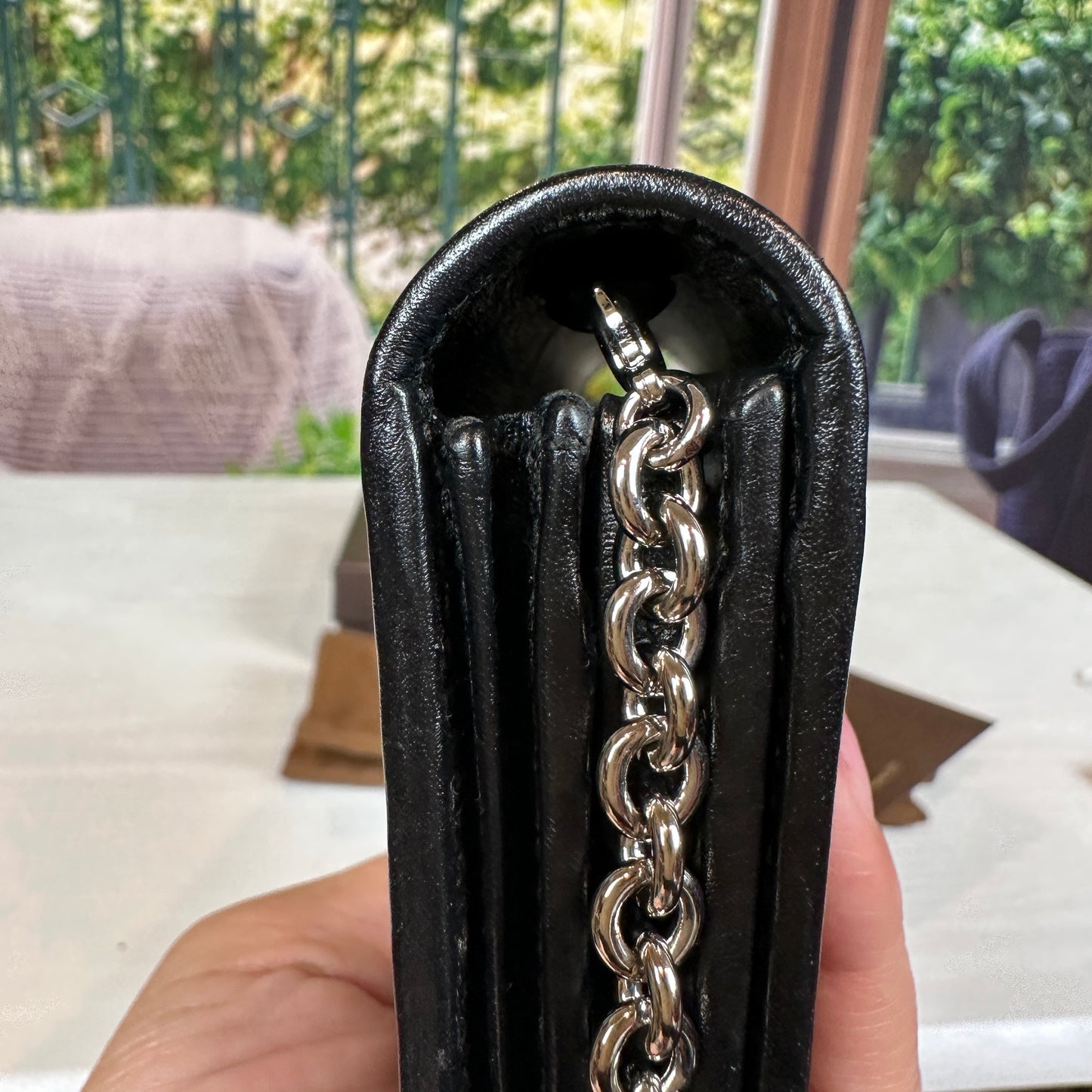 Gucci Black GG Imprime Coated Canvas Wallet on Chain