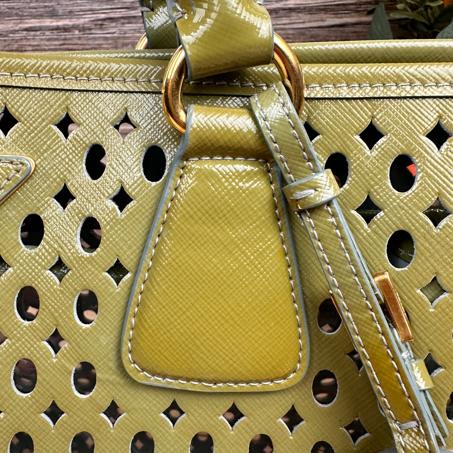 Prada Pistachio Green Saffiano Peforated Handbag