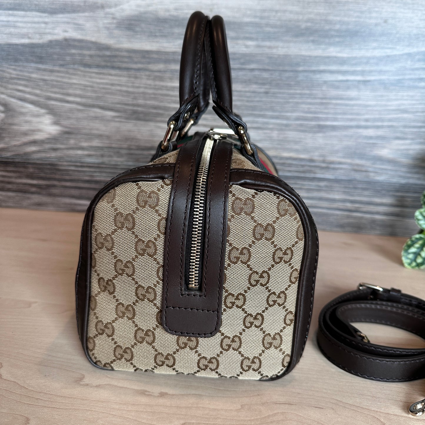 Gucci Original GG Small Boston Vintage Web Dark Brown