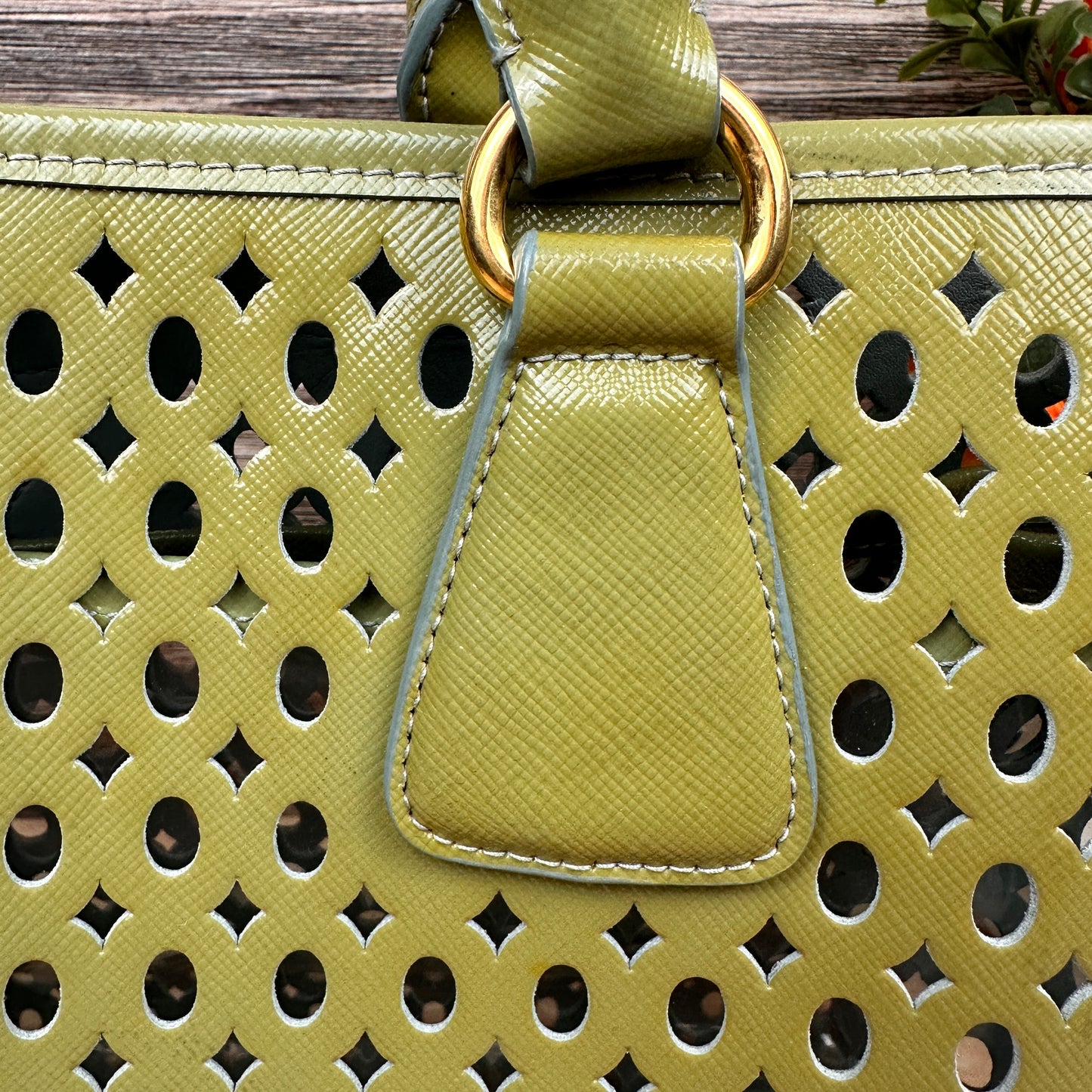 Prada Pistachio Green Saffiano Peforated Handbag