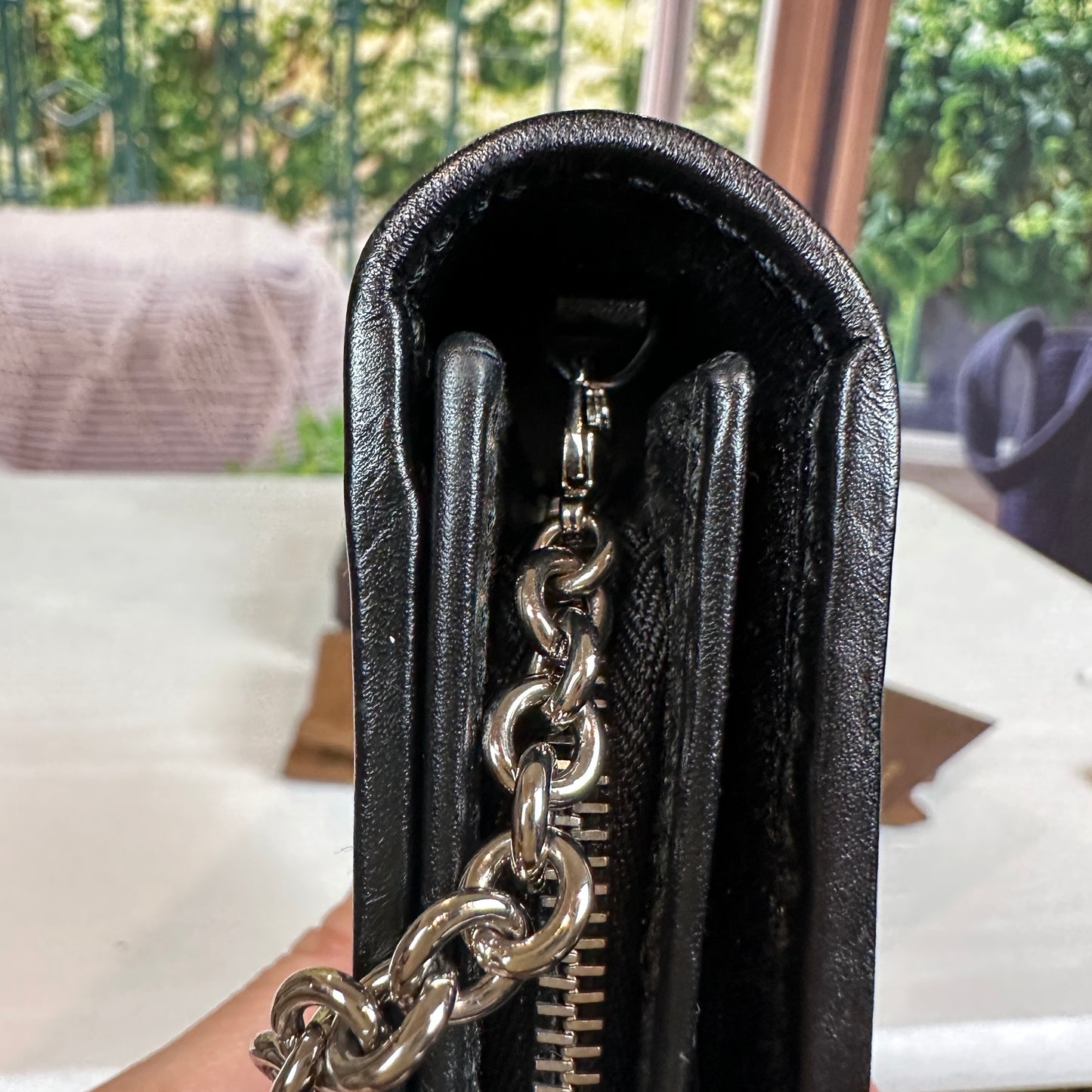 Gucci Black GG Imprime Coated Canvas Wallet on Chain