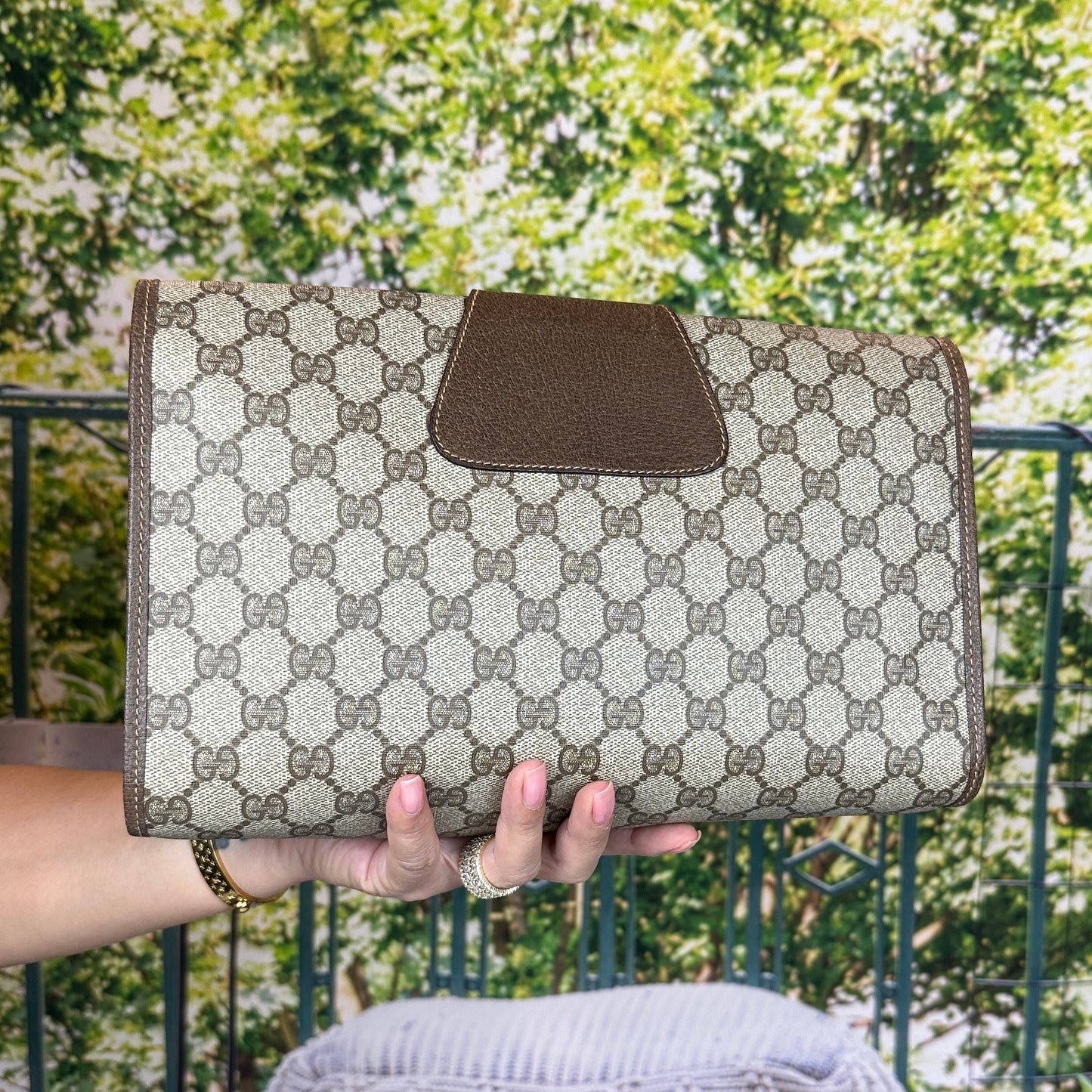 Gucci Brown GG Supreme Web Clutch Bag