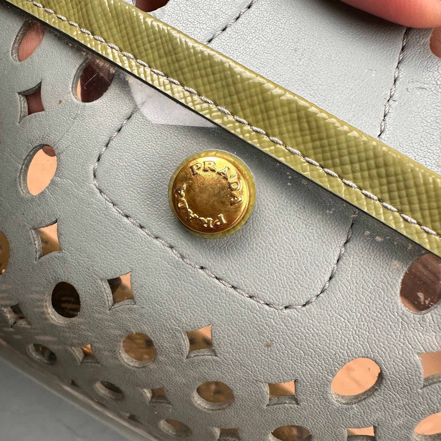 Prada Pistachio Green Saffiano Peforated Handbag