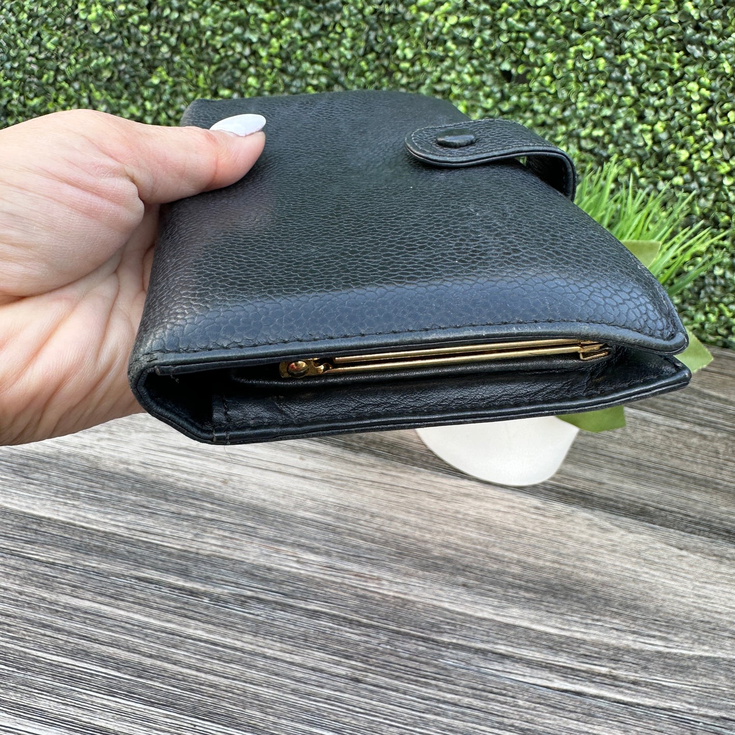 Chanel Black Caviar Leather Vintage Timeless CC French Wallet