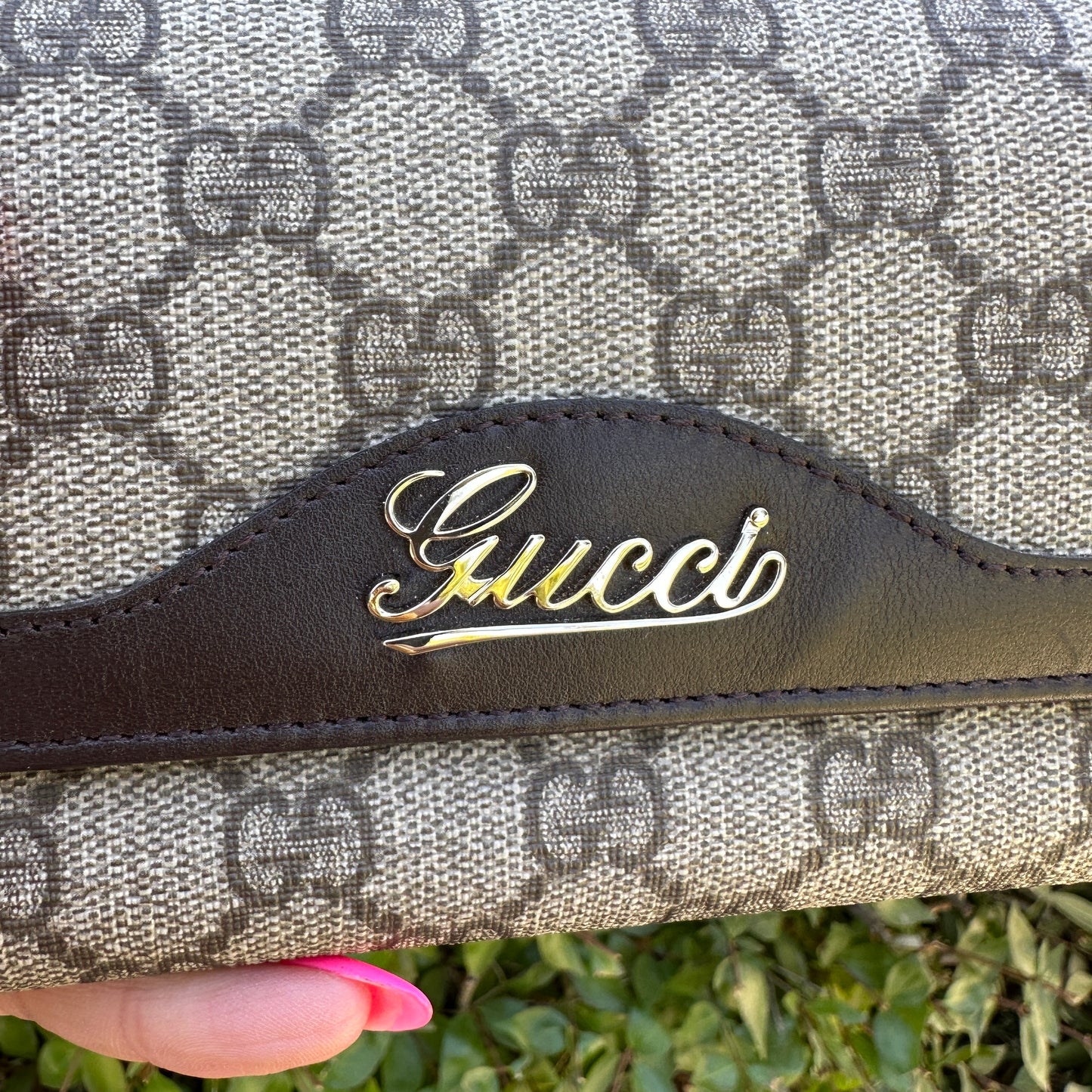 Gucci Coated Canvas Script Continental Wallet Dark Brown