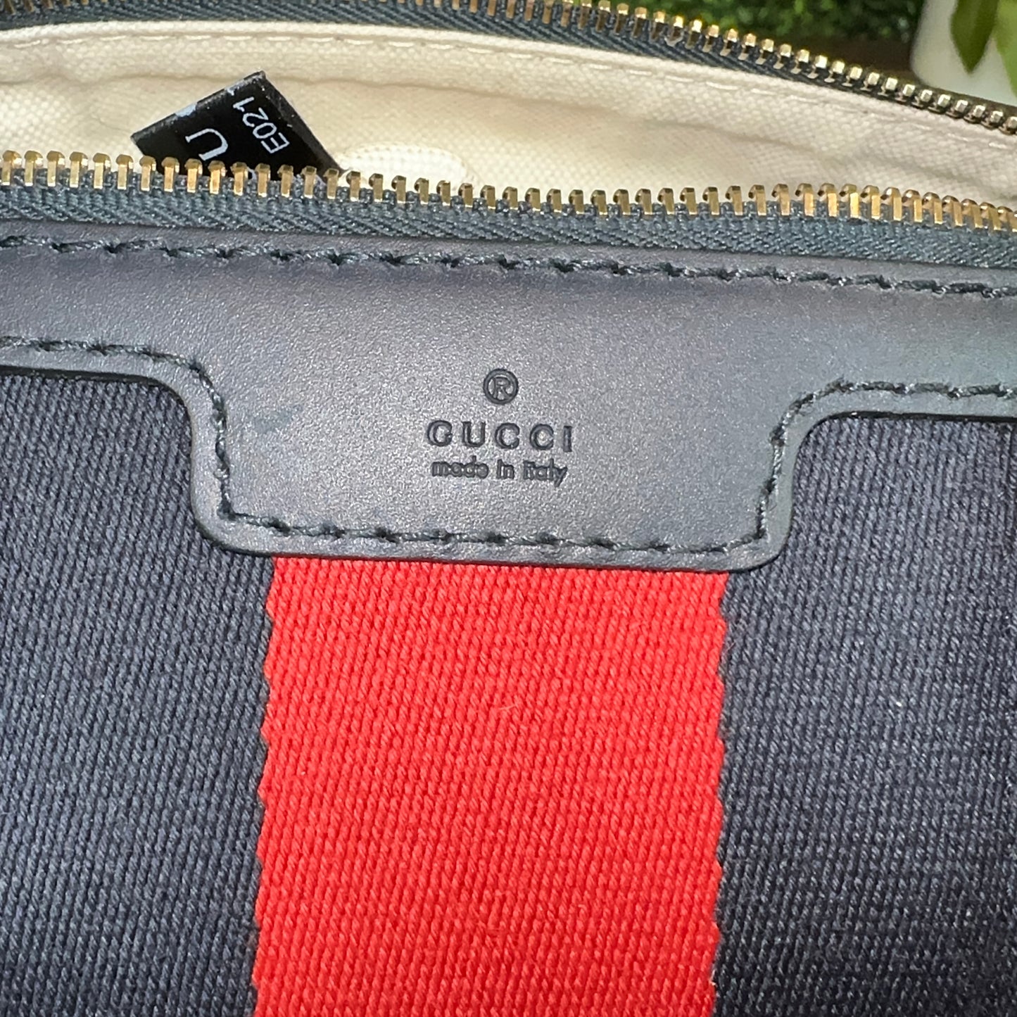 Gucci Vintage Web Medium Boston Bag in Navy Blue