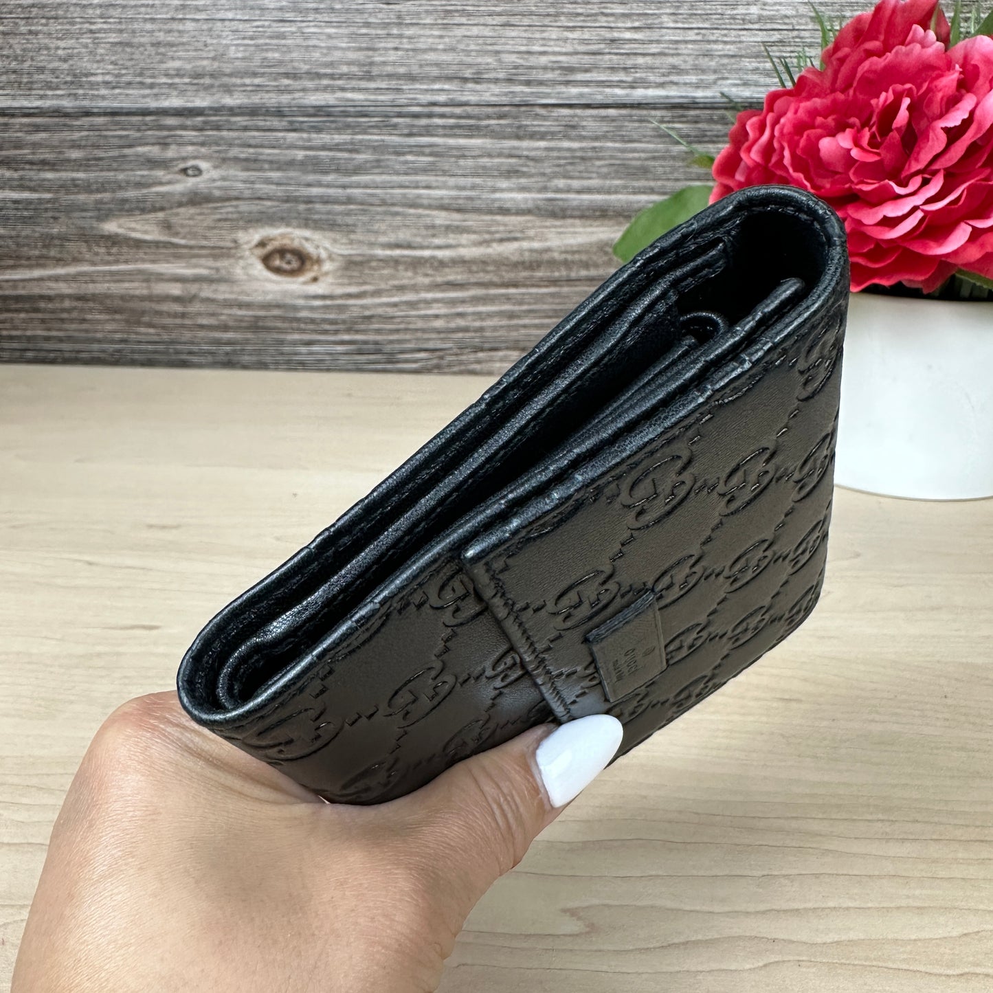 Gucci Black Micro GG Tri-fold Compact Wallet