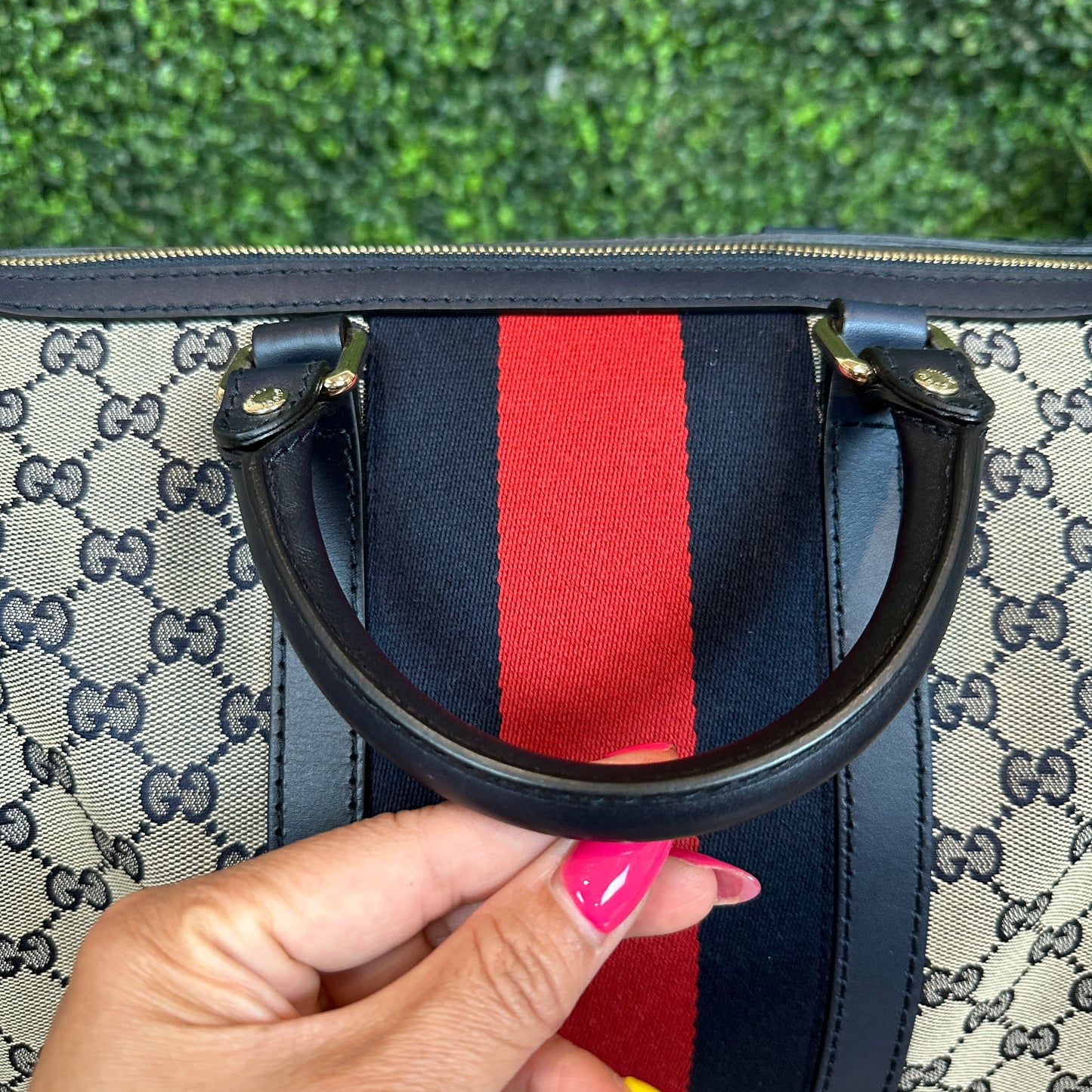 Gucci Vintage Web Medium Boston Bag in Navy Blue