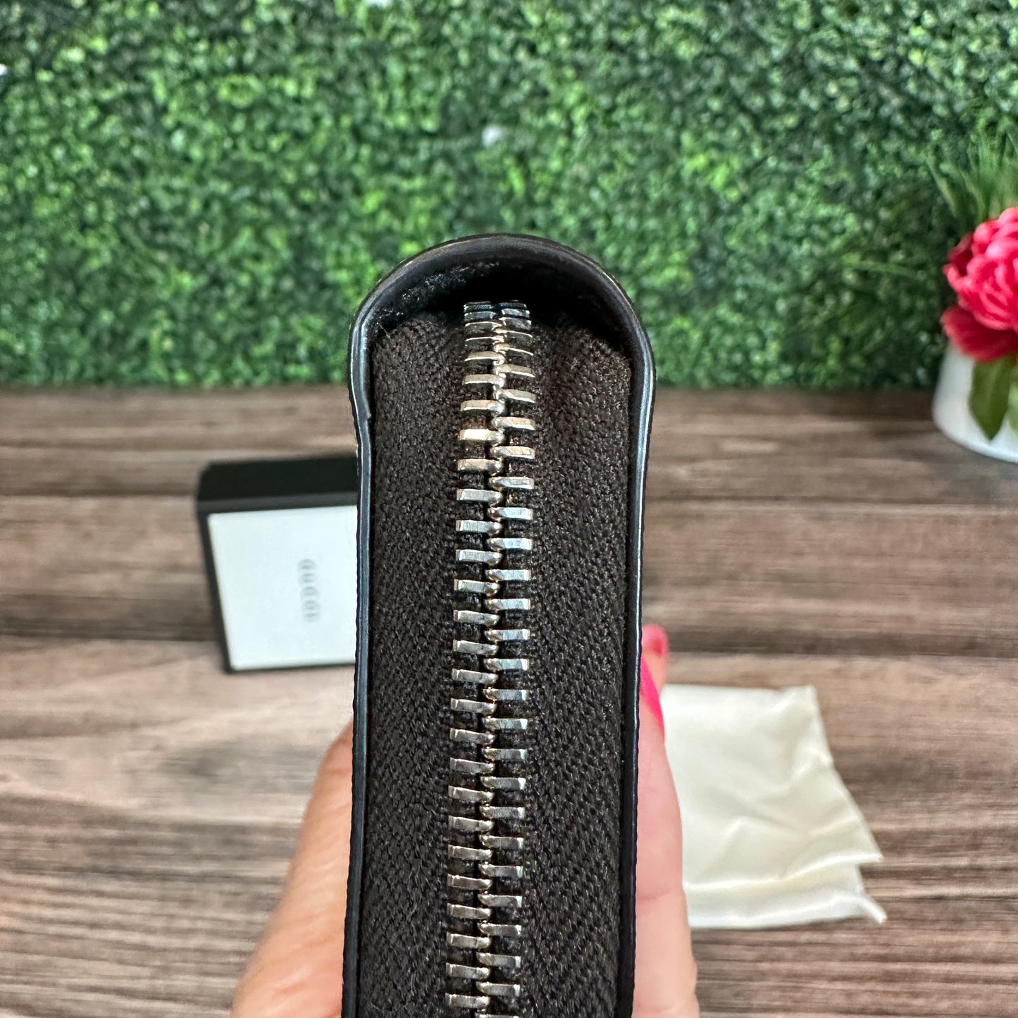 Gucci Supreme Web Bee Zip Around Wallet