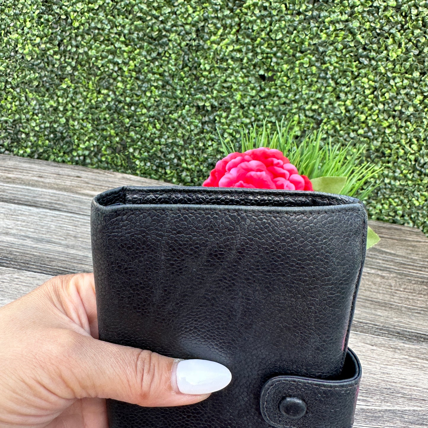 Chanel Black Caviar Leather Vintage Timeless CC French Wallet
