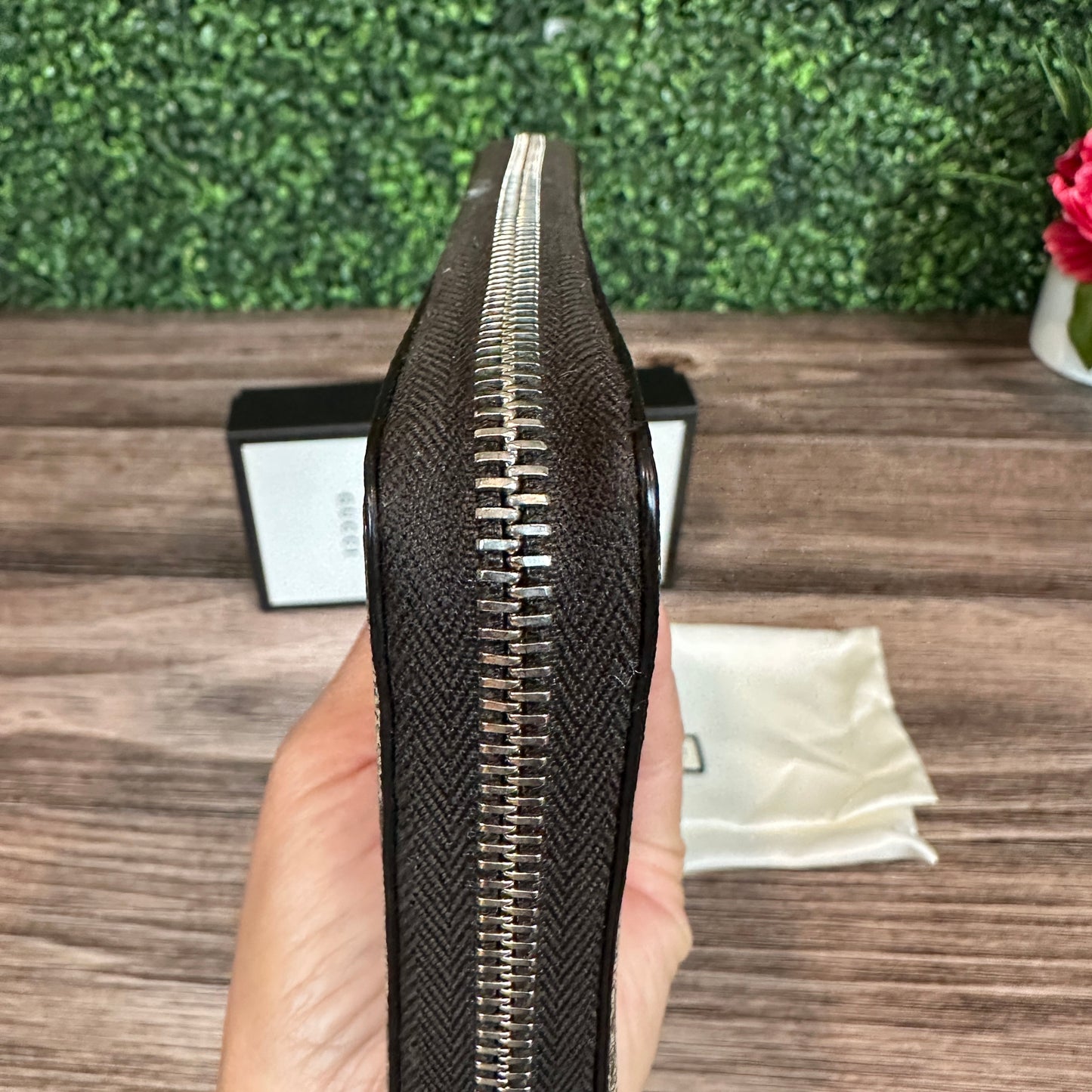 Gucci Supreme Web Bee Zip Around Wallet