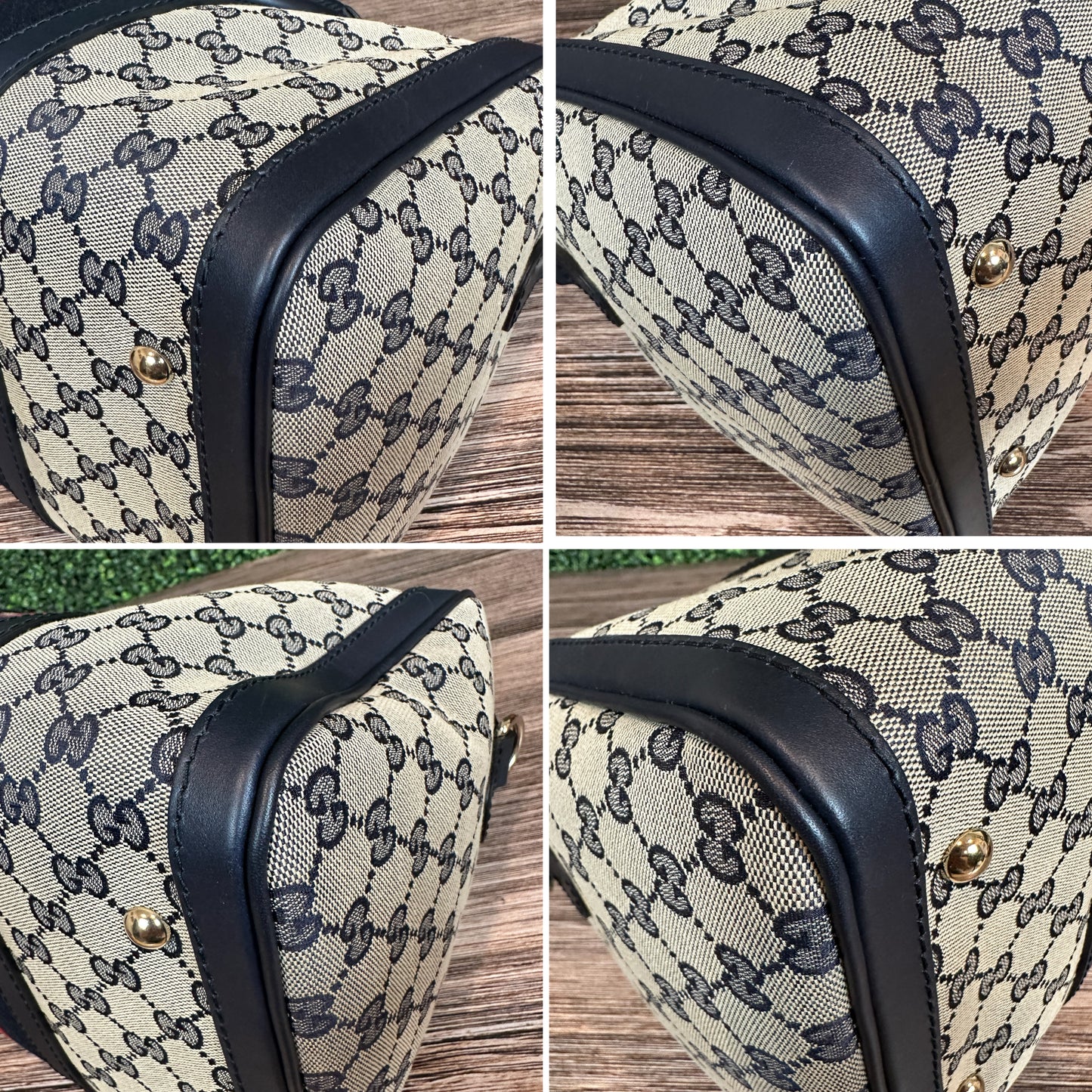 Gucci Vintage Web Medium Boston Bag in Navy Blue