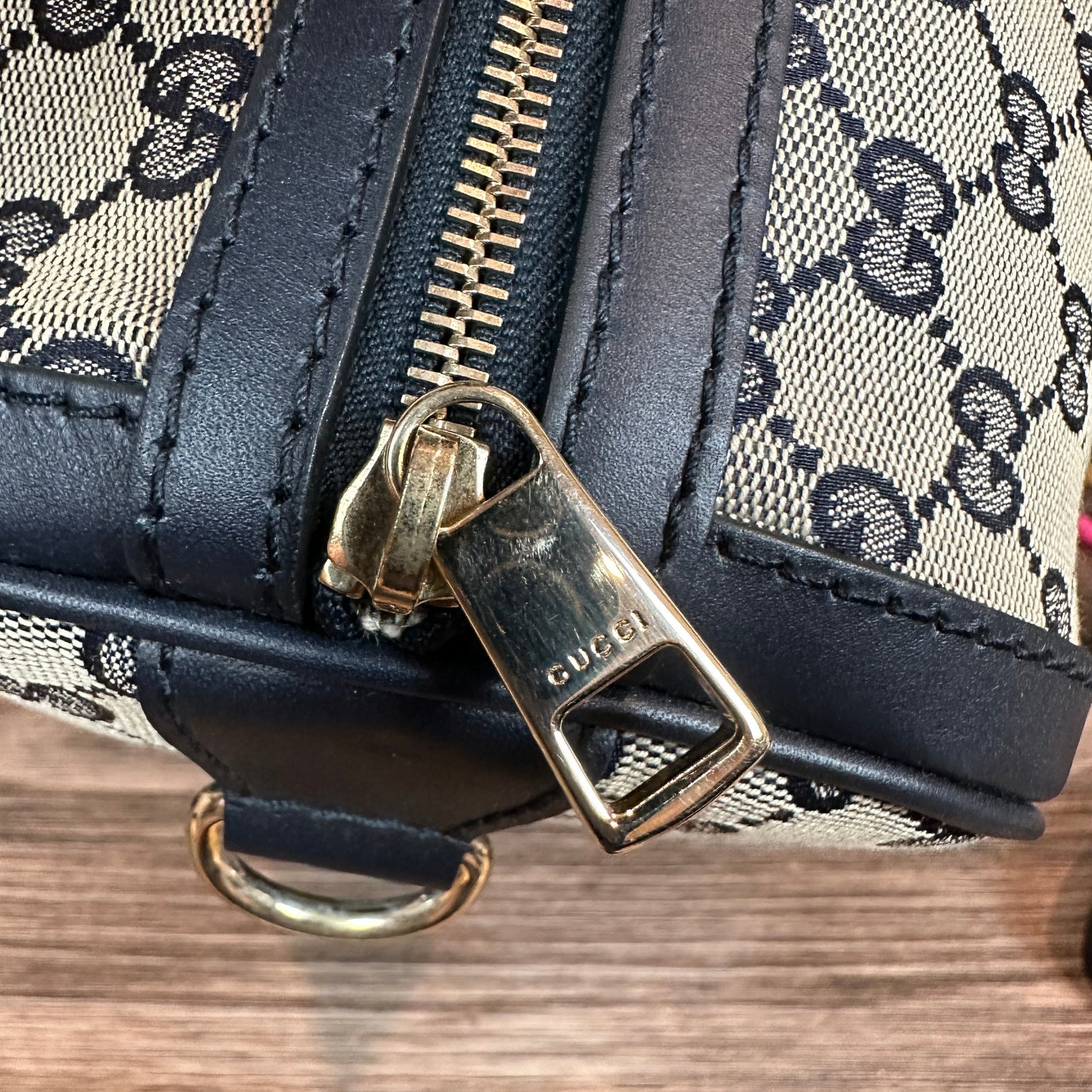 Gucci Vintage Web Medium Boston Bag in Navy Blue
