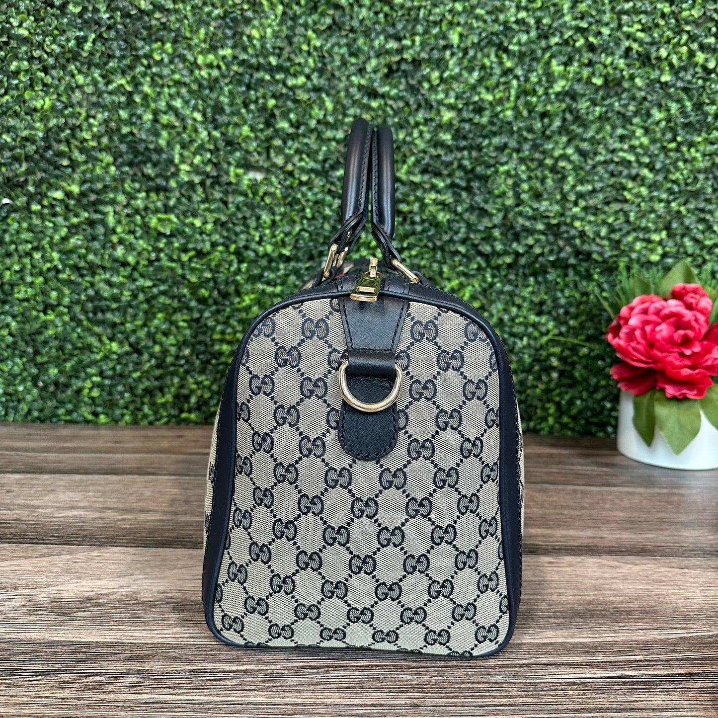 Gucci Vintage Web Medium Boston Bag in Navy Blue
