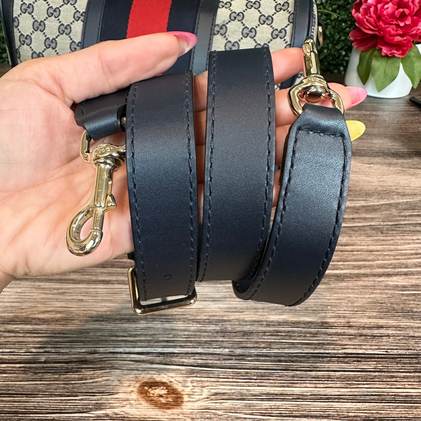 Gucci Vintage Web Medium Boston Bag in Navy Blue