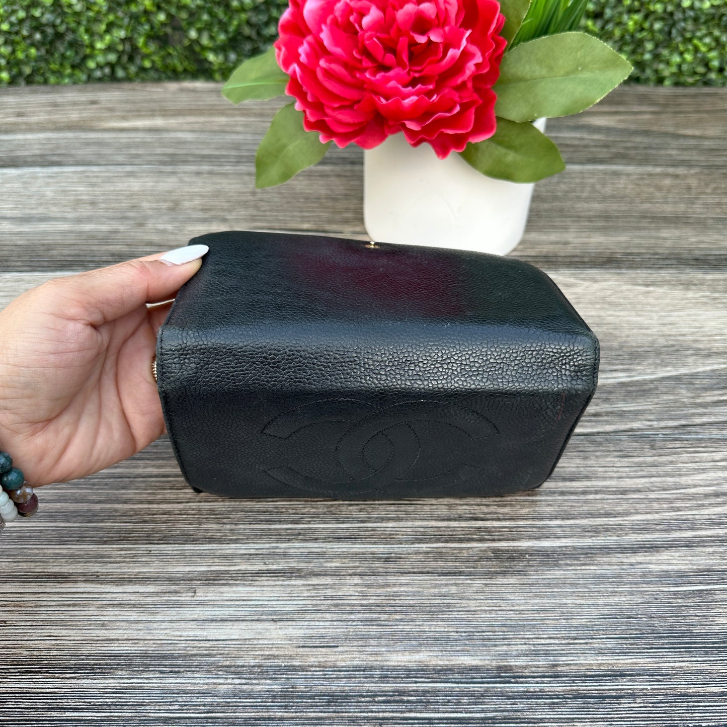 Chanel Black Caviar Leather Vintage Timeless CC French Wallet