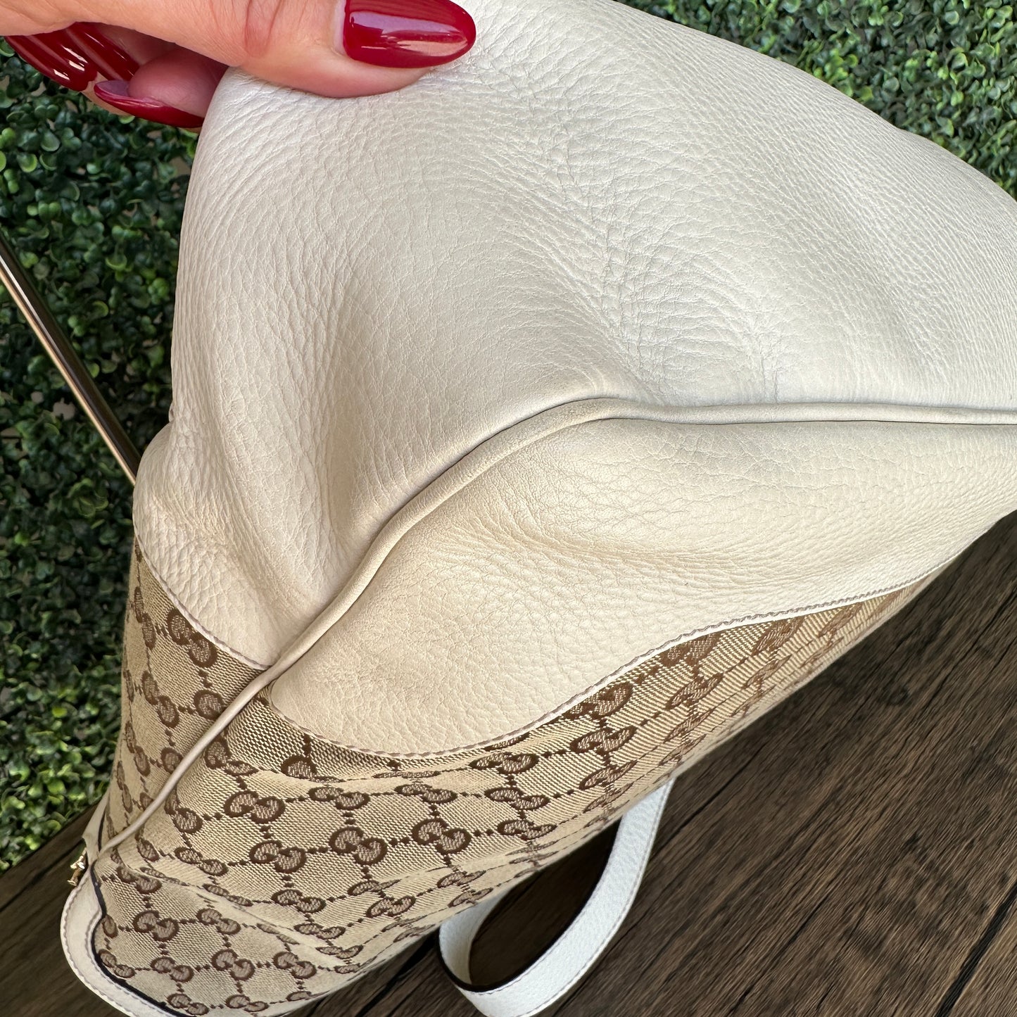 GUCCI Monogram Medium Diana Bamboo Shoulder Bag Off White with Strap