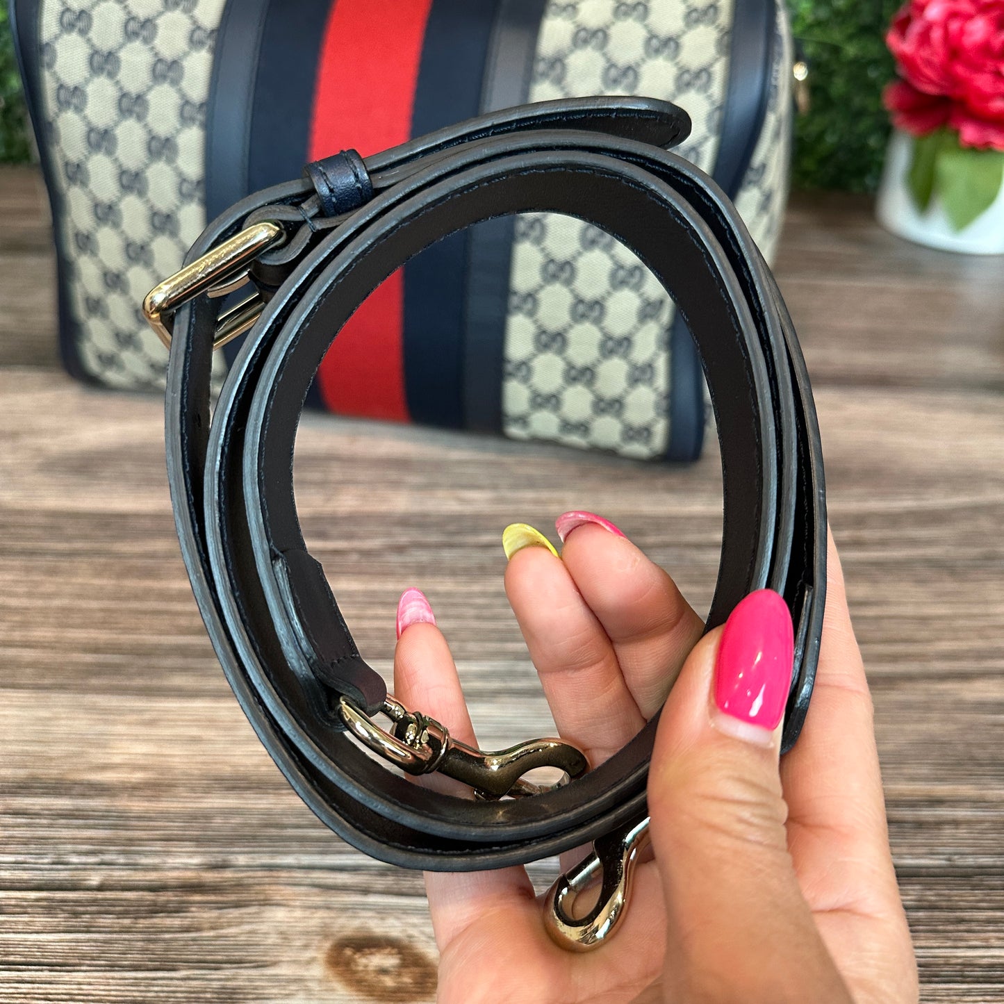 Gucci Vintage Web Medium Boston Bag in Navy Blue