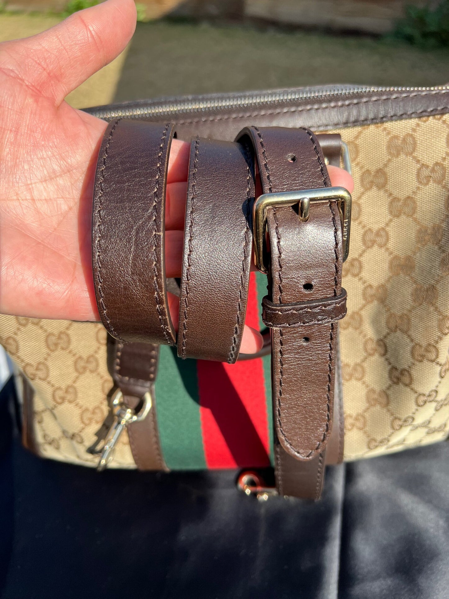 GG Vintage Web Medium Boston Dark Brown w/Strap