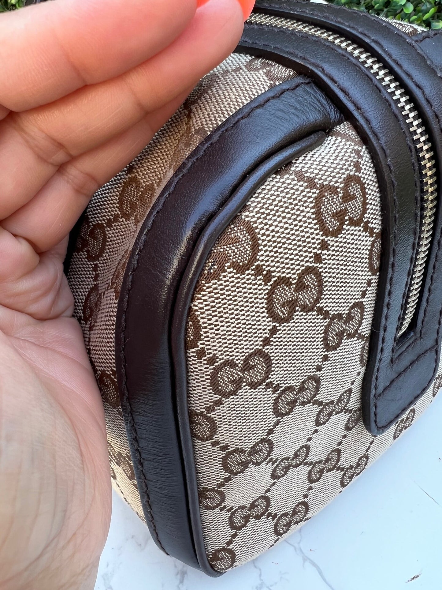 Authentic Preowned Vintage Web Original GG Small Boston Bag Dark Brown