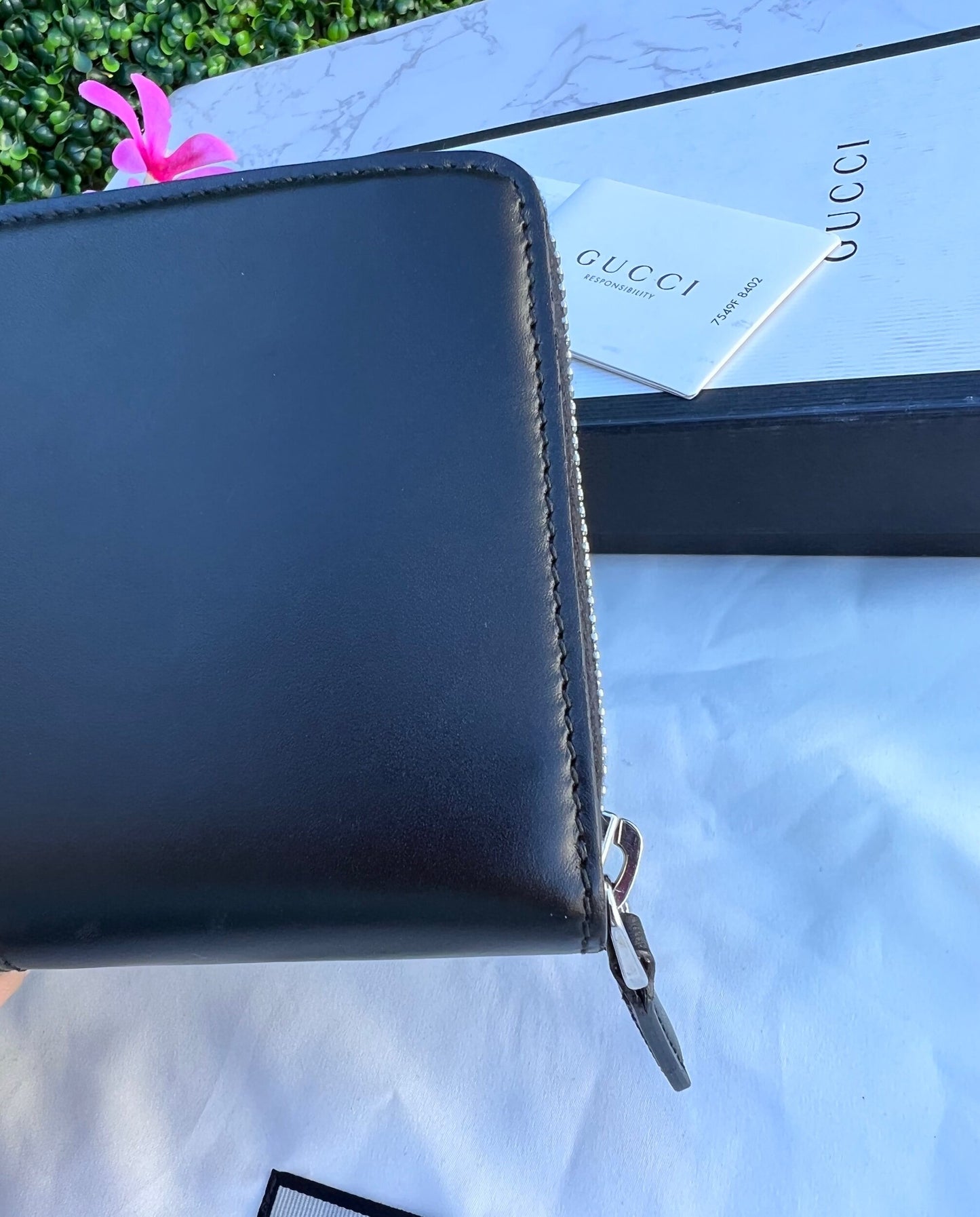 GG Web Zip Around Wallet Leather Black