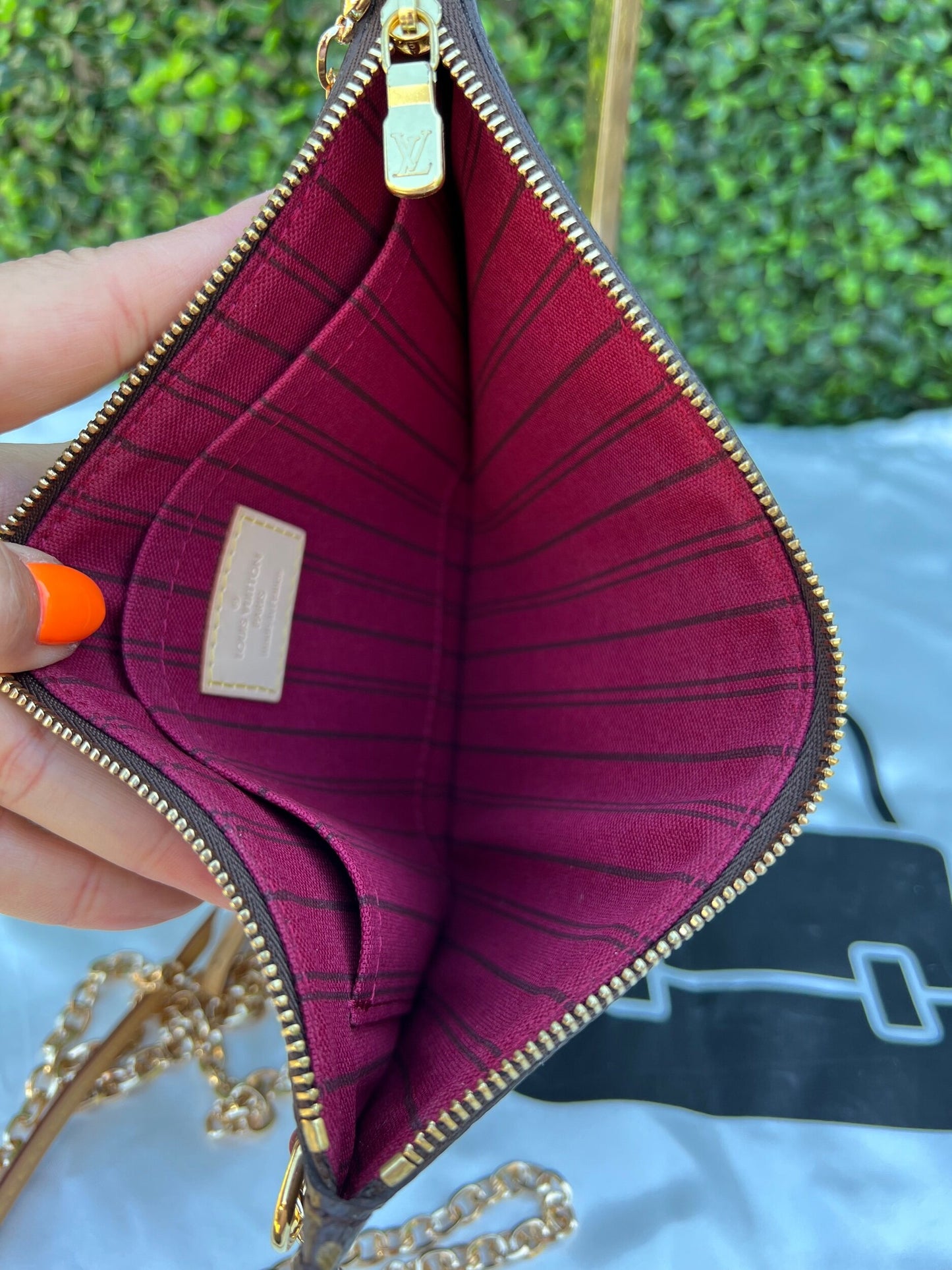 Authentic Preowned LV Neverfull GM Pochette in Fuchsia with Conversion Kit