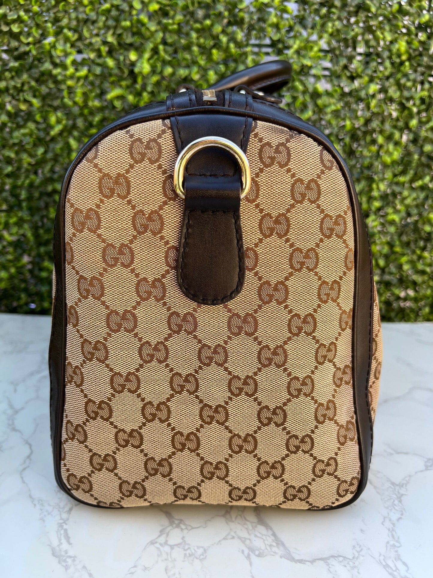 Authentic Preowned Vintage Dark Brown GG Boston Bag with Vintage Web