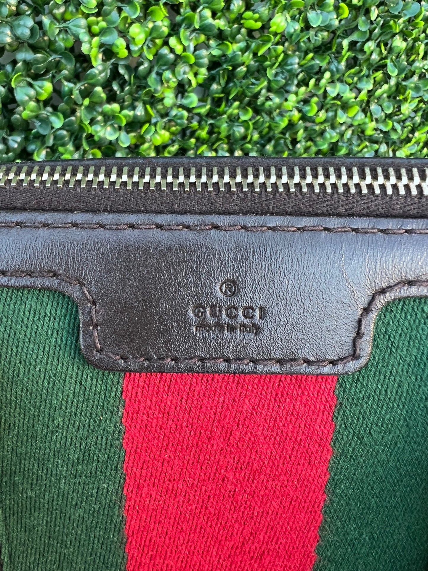 GG Vintage Web Medium Boston Bag Dark Brown