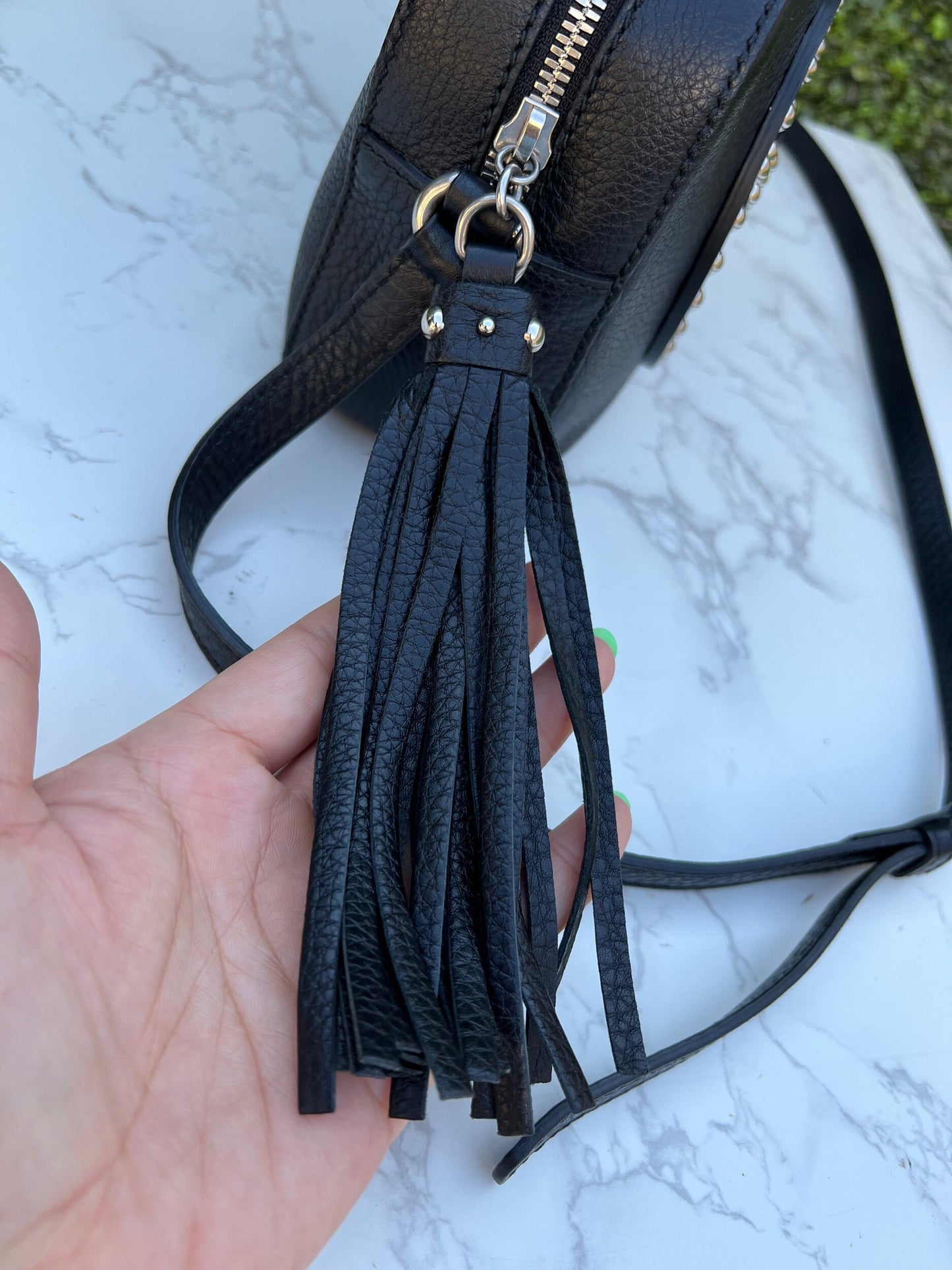 GG Black Pebbled Leather Studded Soho Disco Bag