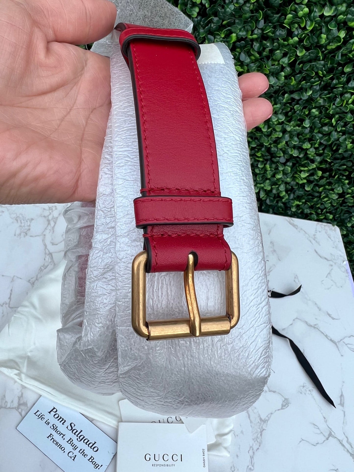 Calfskin Matelasse GG Marmont Belt Bag 85 34 Hibiscus Red
