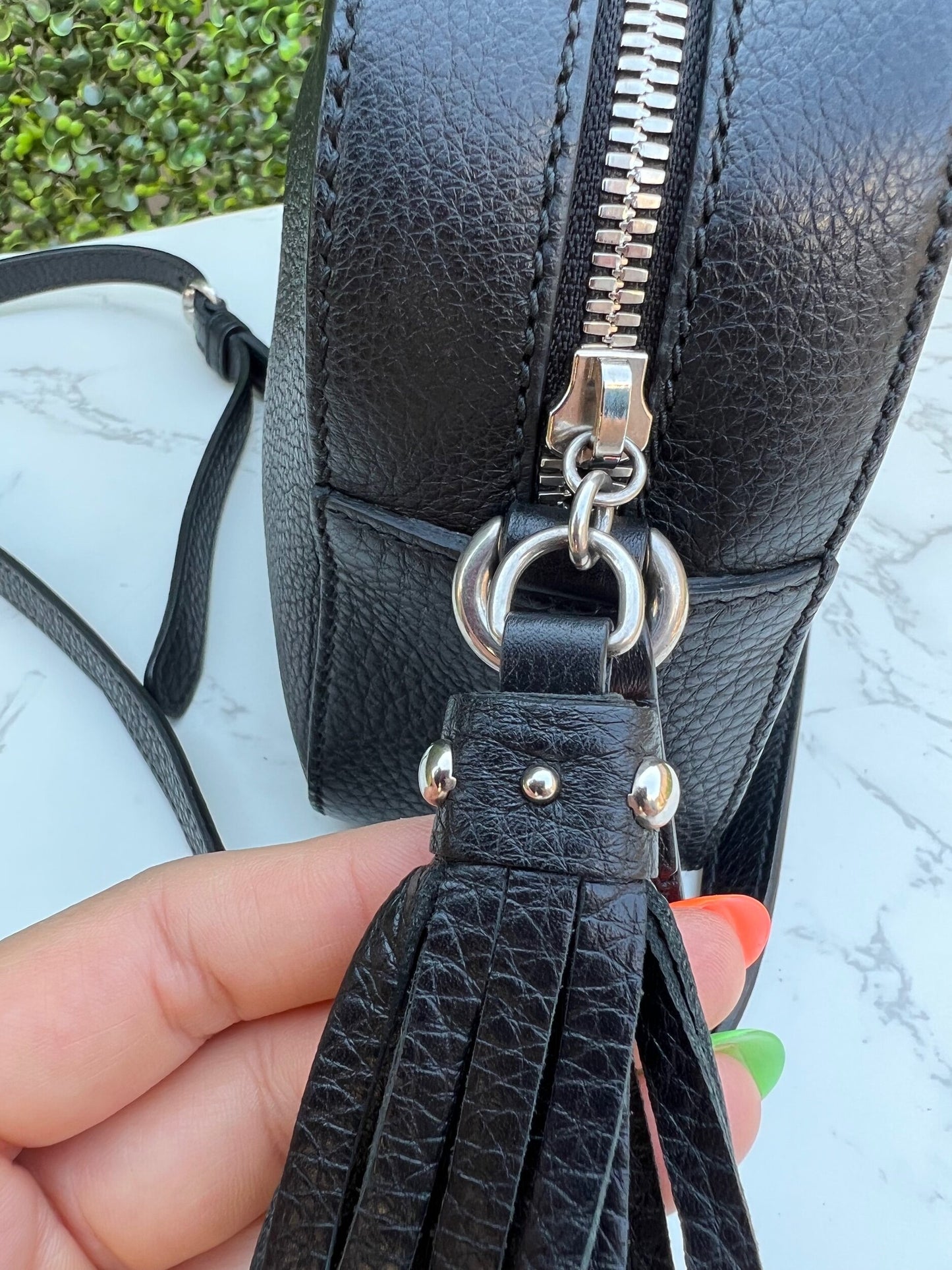 GG Black Pebbled Leather Studded Soho Disco Bag