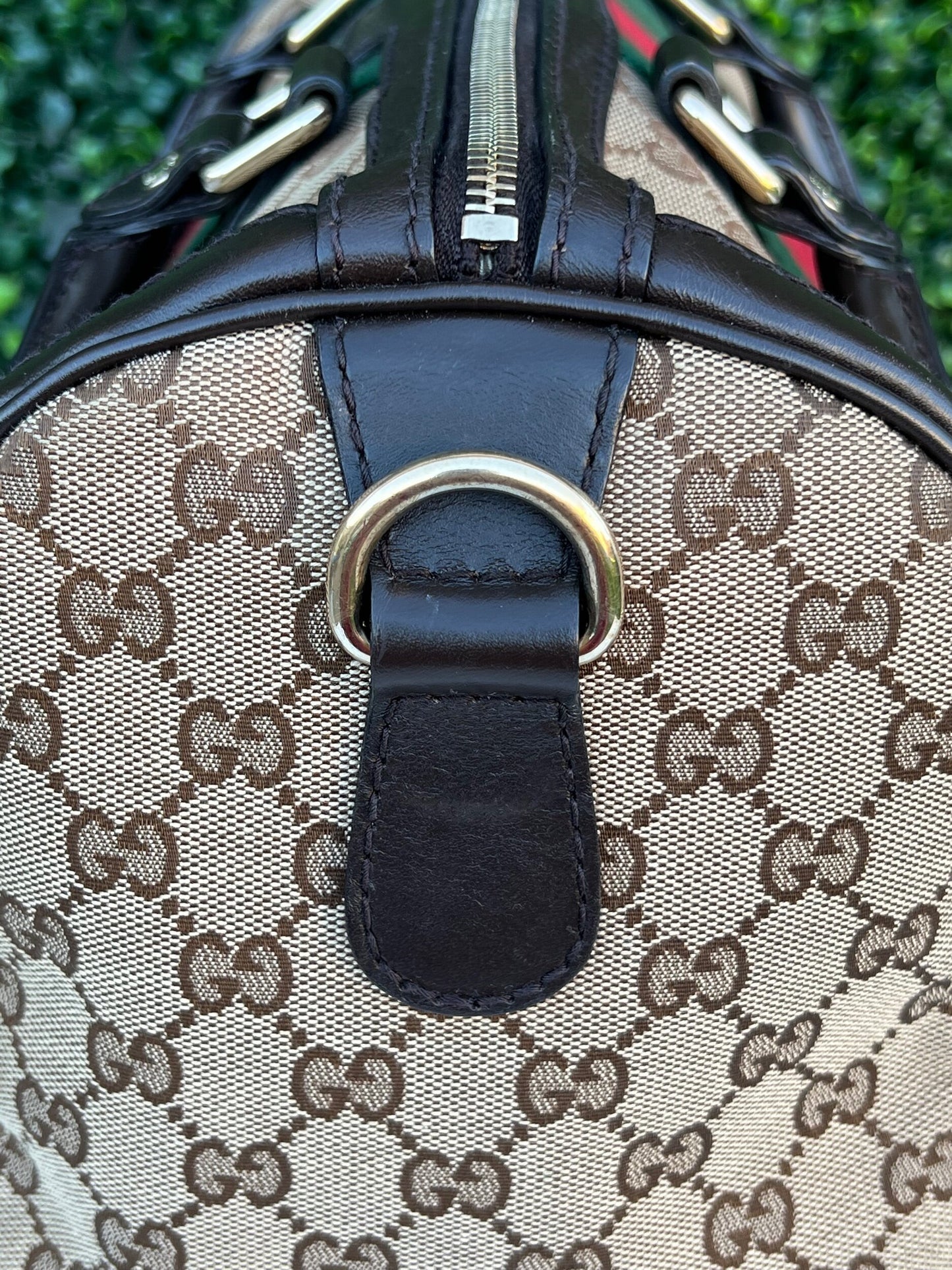 GG Vintage Web Medium Boston Bag Dark Brown