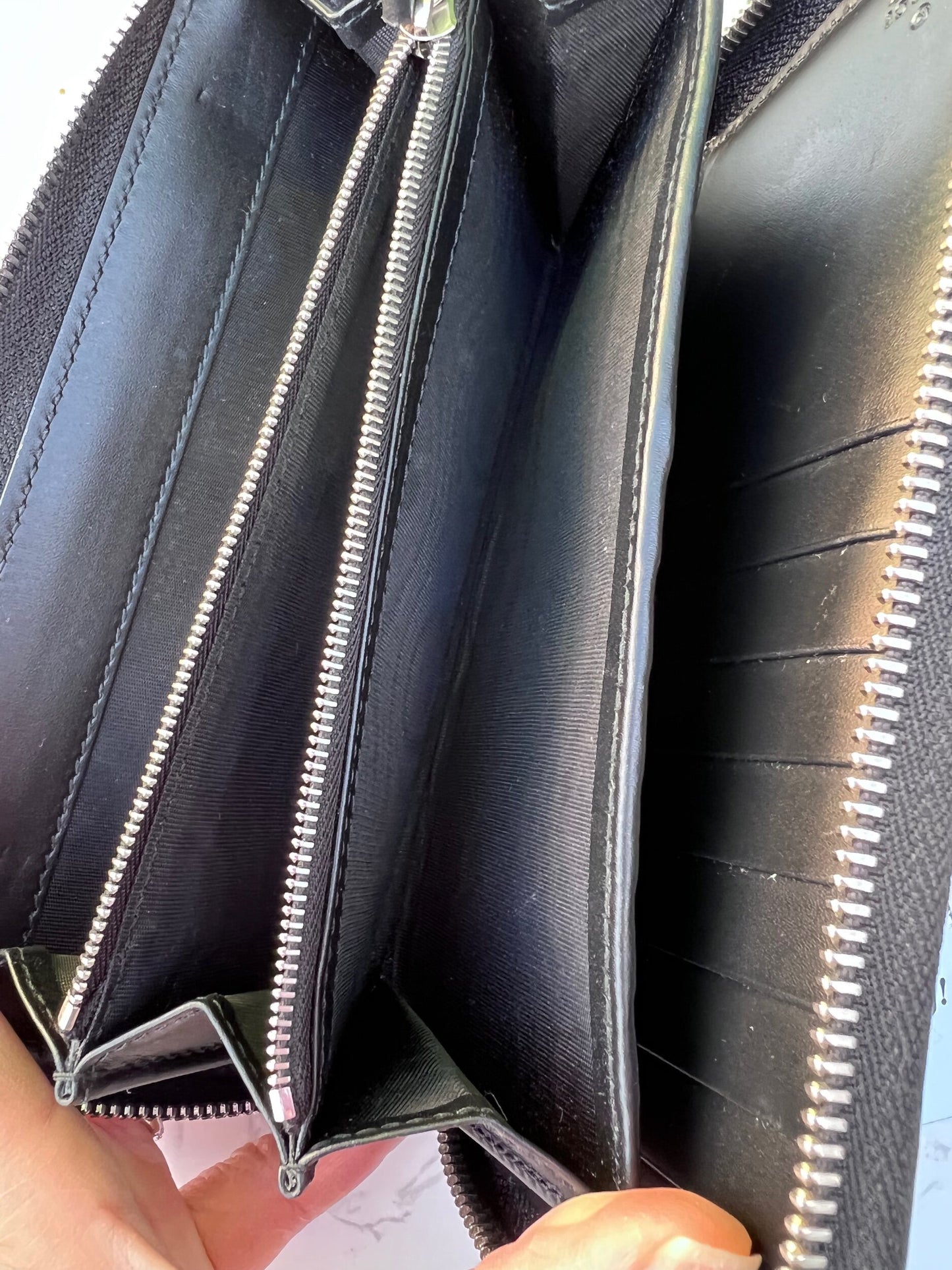 GG Web Zip Around Organizer Wallet Ssima Leather Black